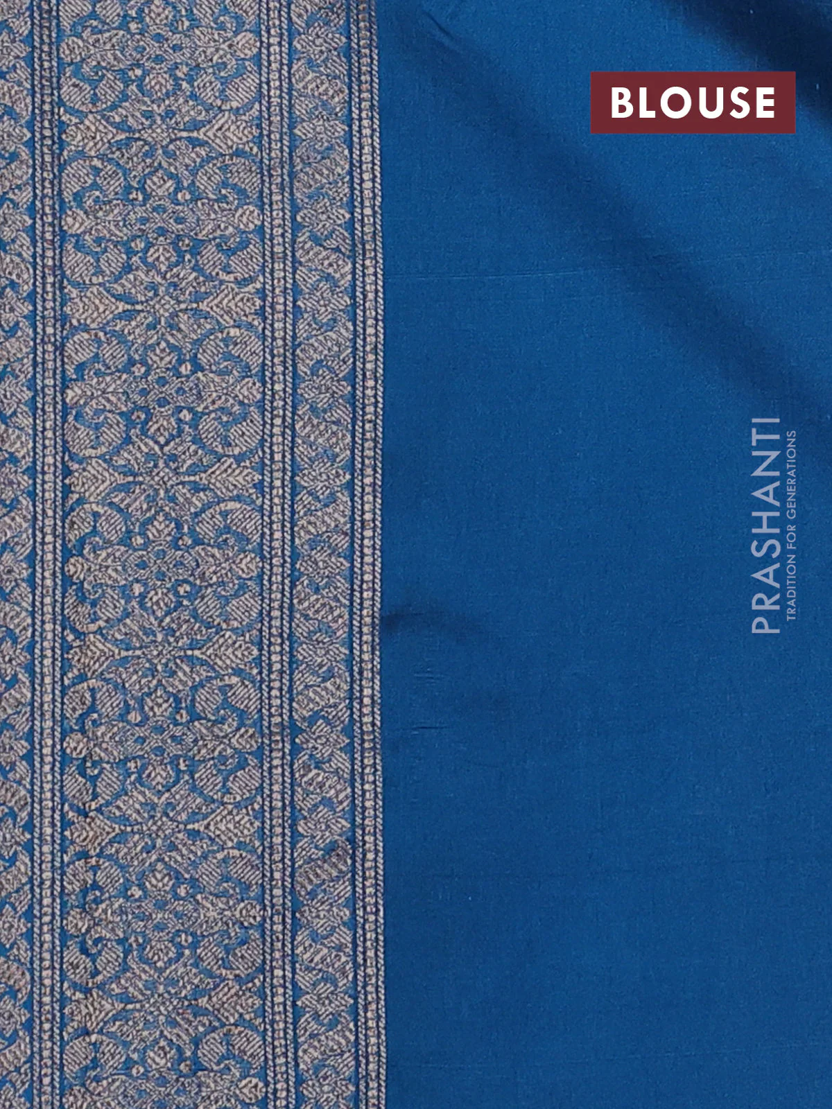 Banarasi semi silk saree peacock blue with allover thread & zari weaves and woven border - Image 3