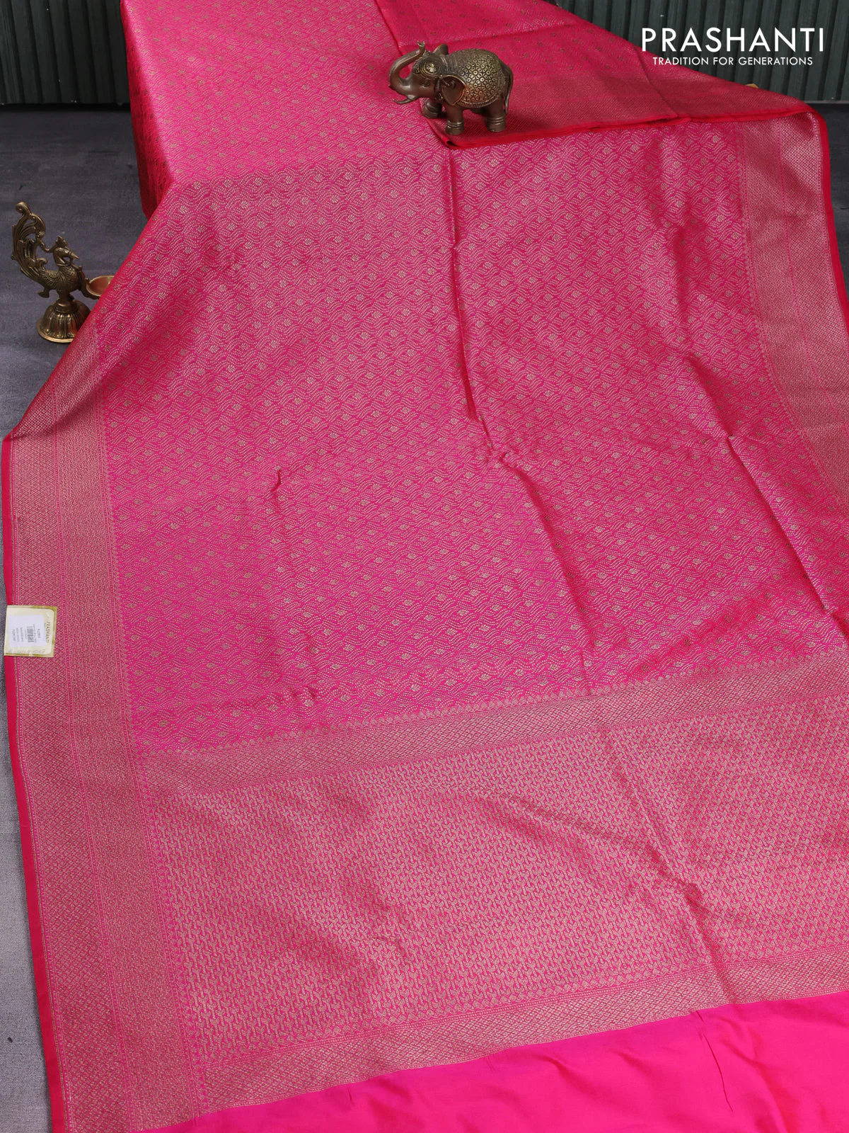 Banarasi semi silk saree pink with allover thread & zari weaves and woven border - Image 2