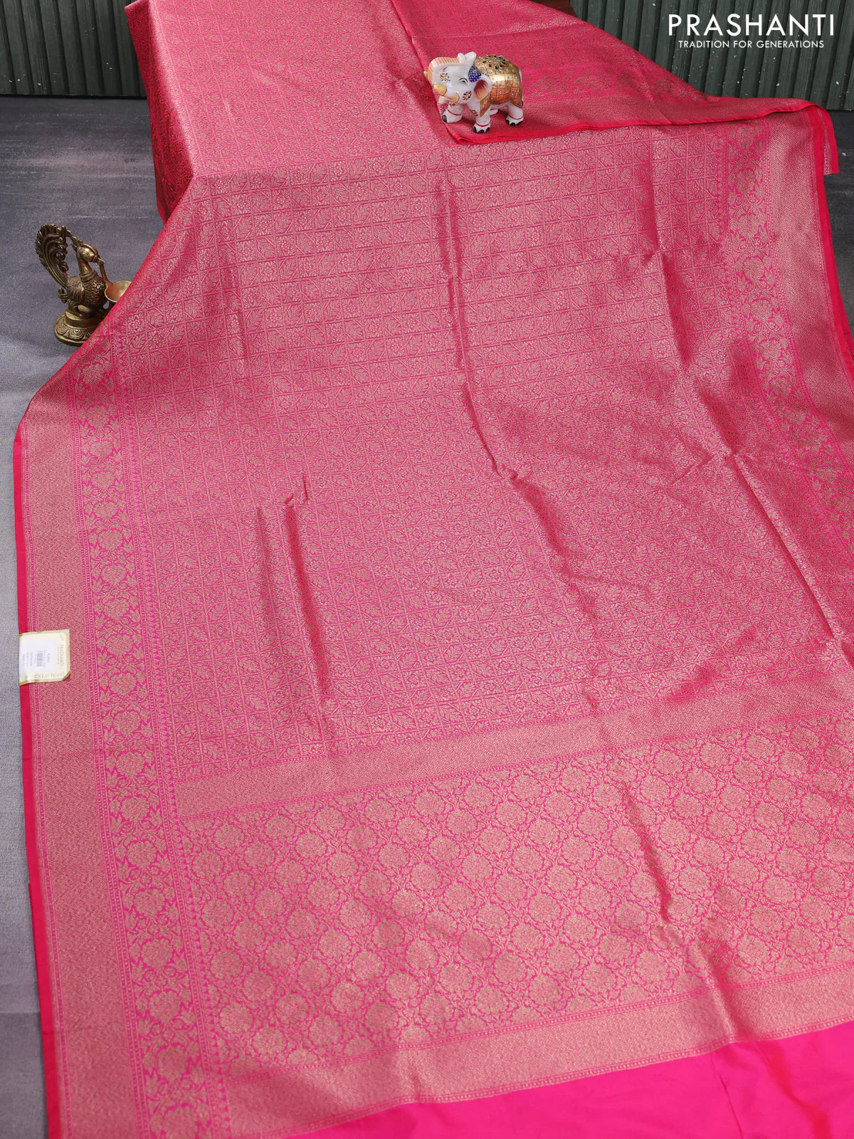 Banarasi semi silk saree pink with allover thread & zari weaves and woven border - Image 2