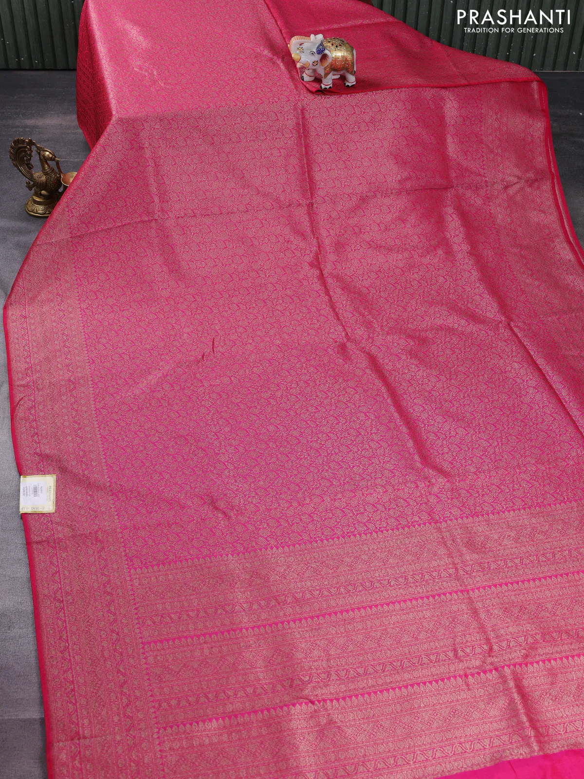 Banarasi semi silk saree pink with allover thread & zari weaves and woven border - Image 2