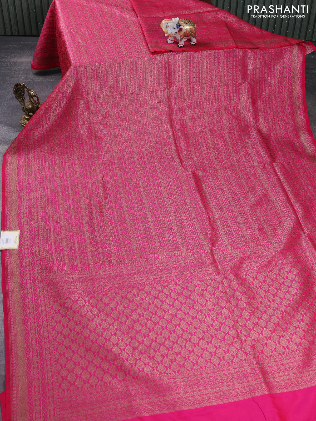 Banarasi semi silk saree pink with allover thread & zari weaves and woven border - Image 2