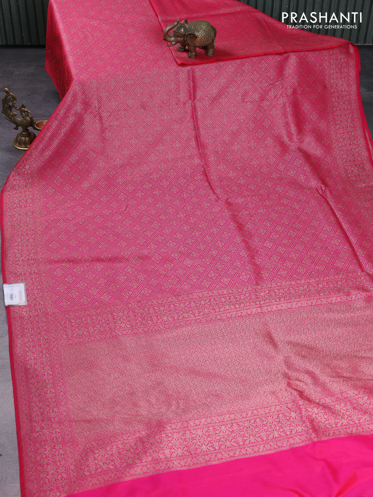 Banarasi semi silk saree pink with allover thread & zari weaves and woven border - Image 2