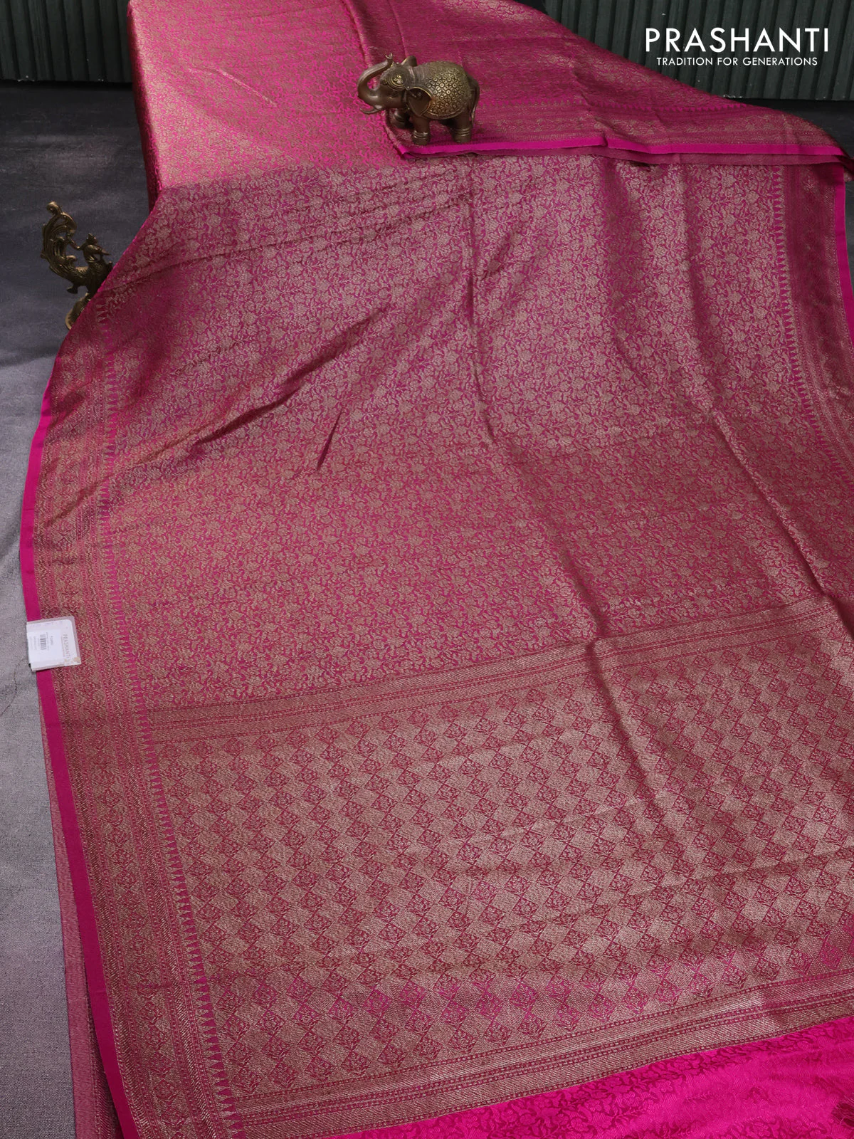 Banarasi semi silk saree pink with allover thread & zari weaves and woven border - Image 2