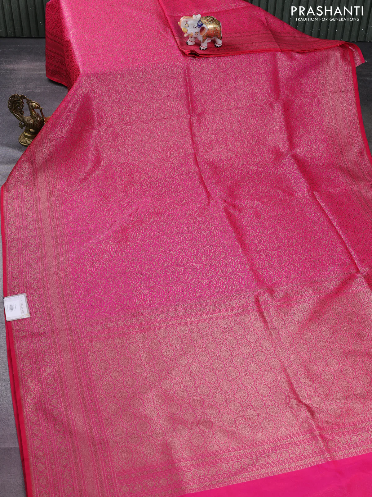 Banarasi semi silk saree pink with allover thread & zari weaves and woven border - Image 2