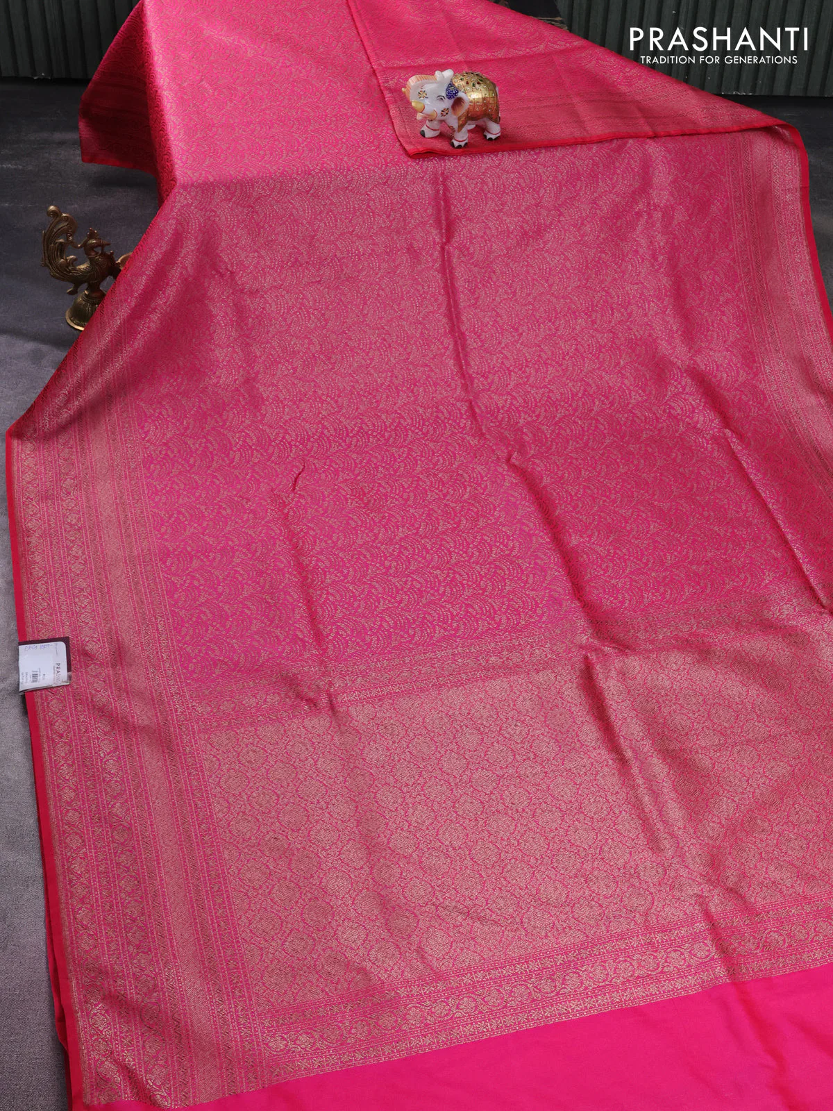 Banarasi semi silk saree pink with allover thread & zari weaves and woven border - Image 2