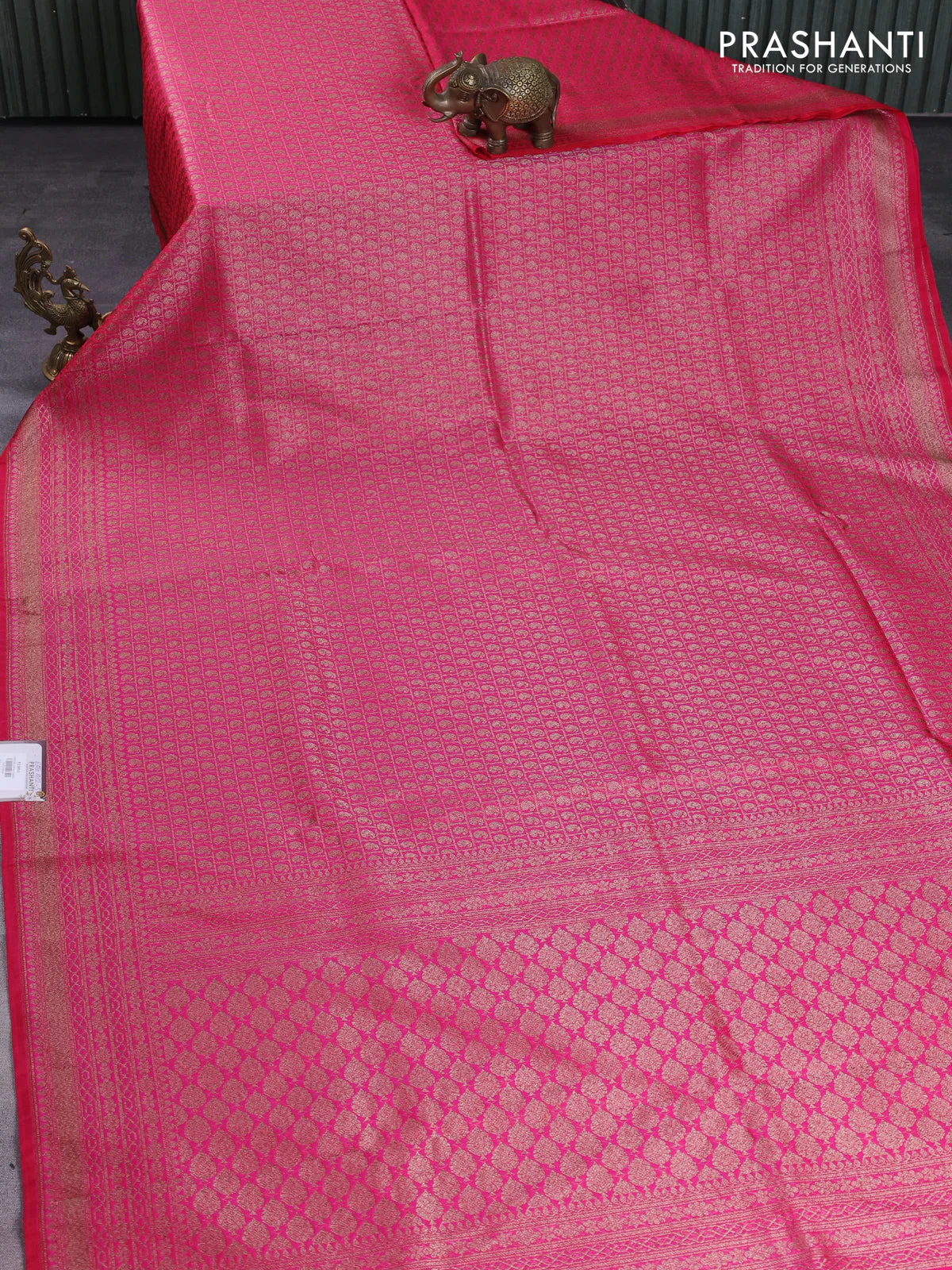 Banarasi semi silk saree pink with allover thread & zari weaves and woven border - Image 2