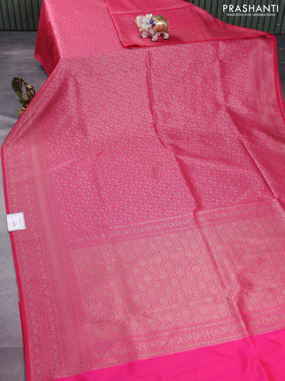 Banarasi semi silk saree pink with allover thread & zari weaves and woven border - Image 2
