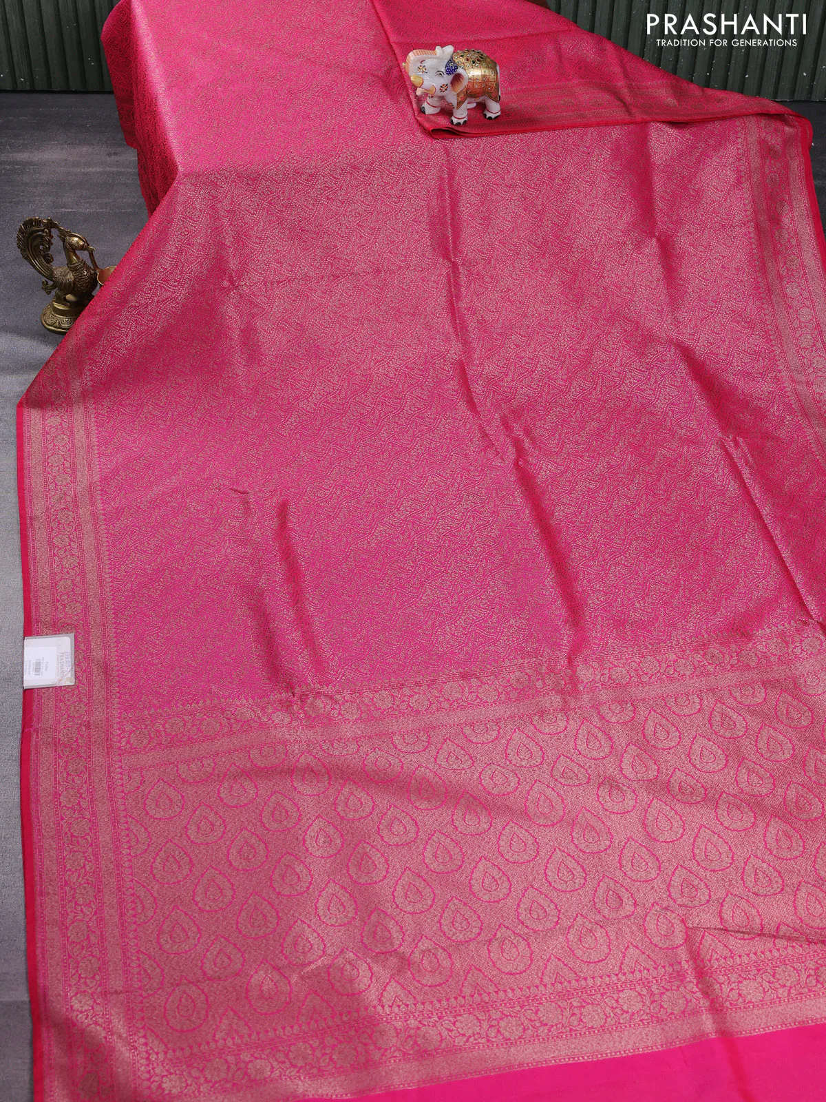 Banarasi semi silk saree pink with allover thread & zari weaves and woven border - Image 2