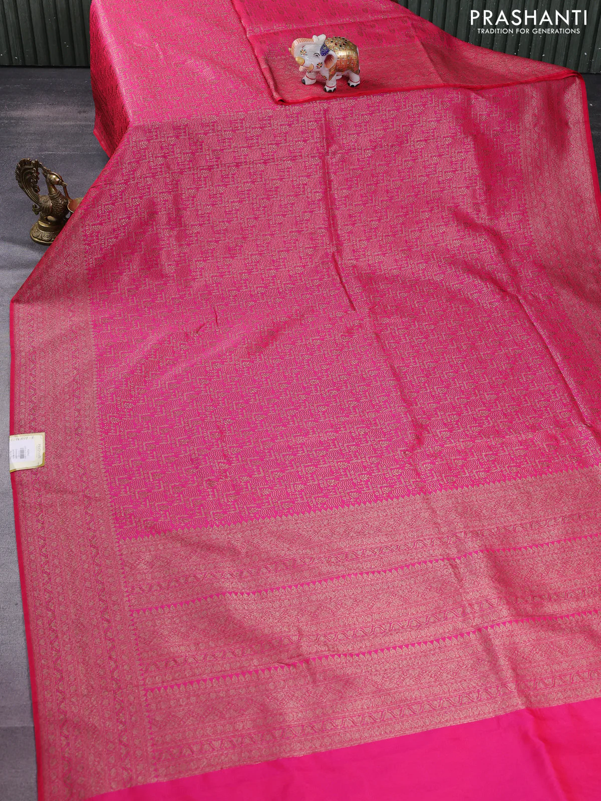 Banarasi semi silk saree pink with allover thread & zari weaves and woven border - Image 2