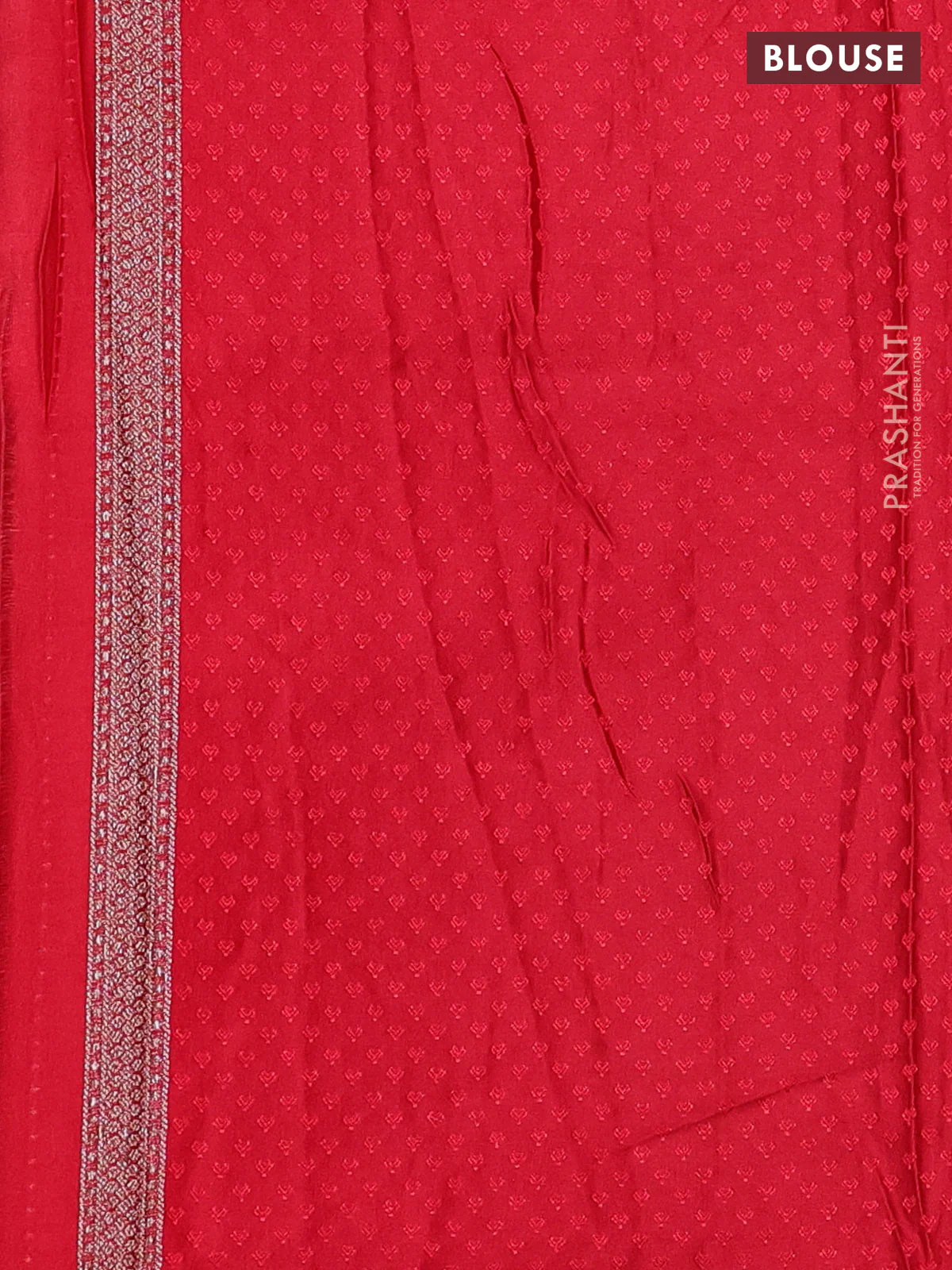Banarasi semi silk saree red with allover thread & zari weaves and woven border - Image 3