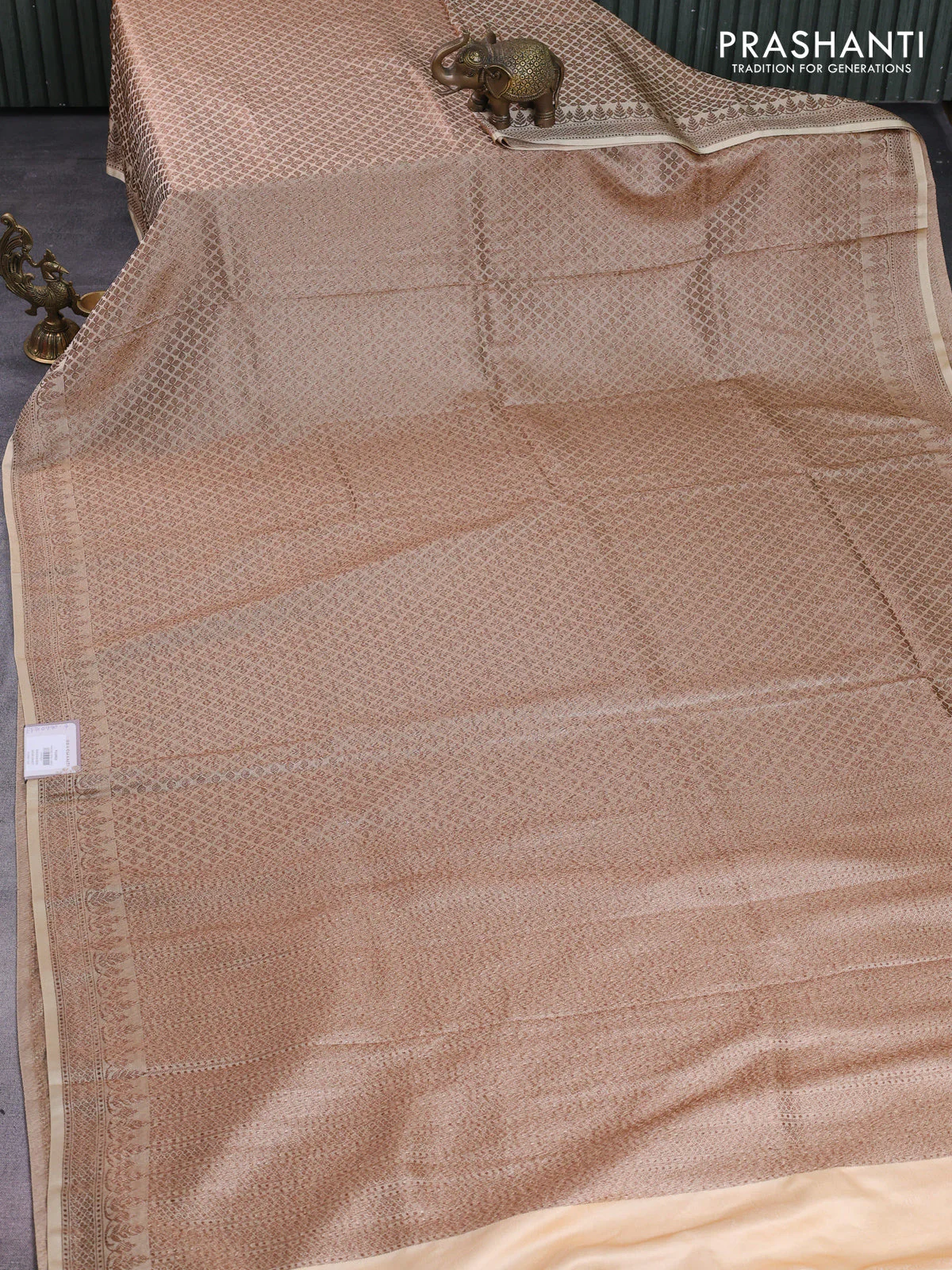 Banarasi semi silk saree sandal with allover thread & zari weaves and woven border - Image 2