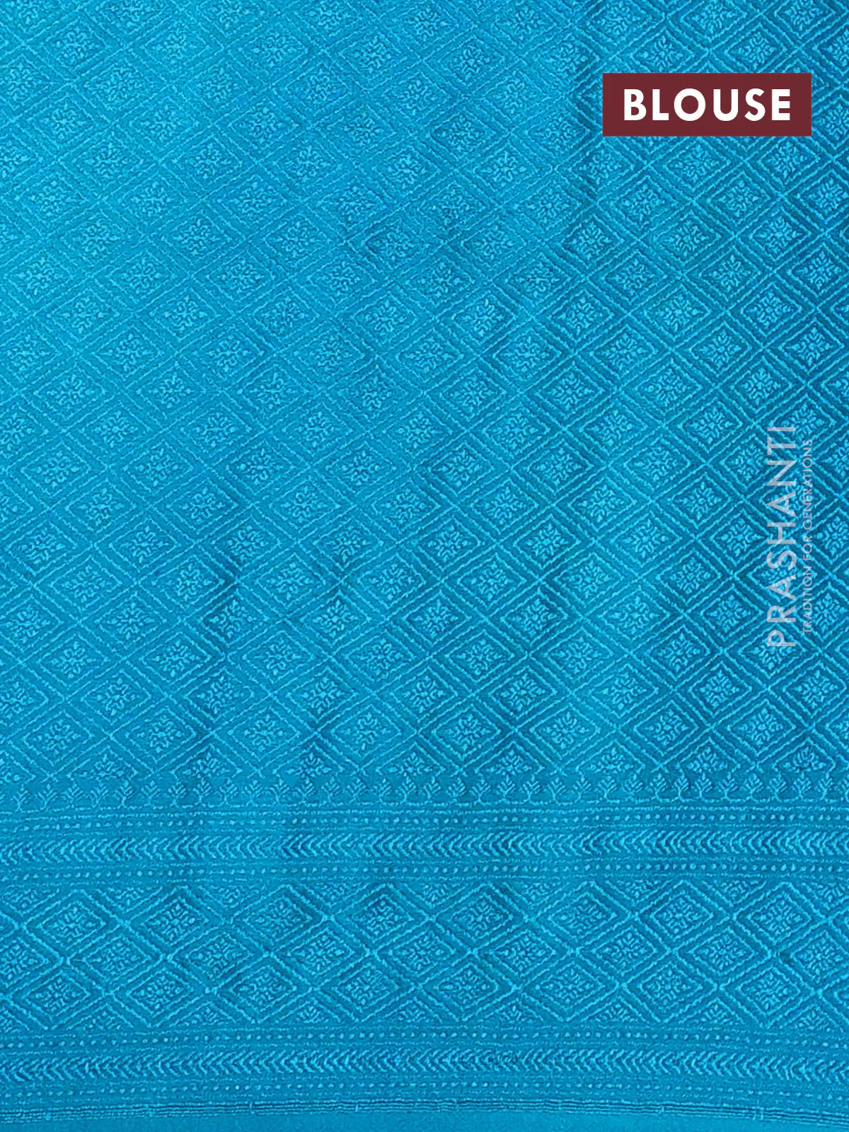 Banarasi semi silk saree teal blue with allover thread & zari weaves and woven border - Image 3