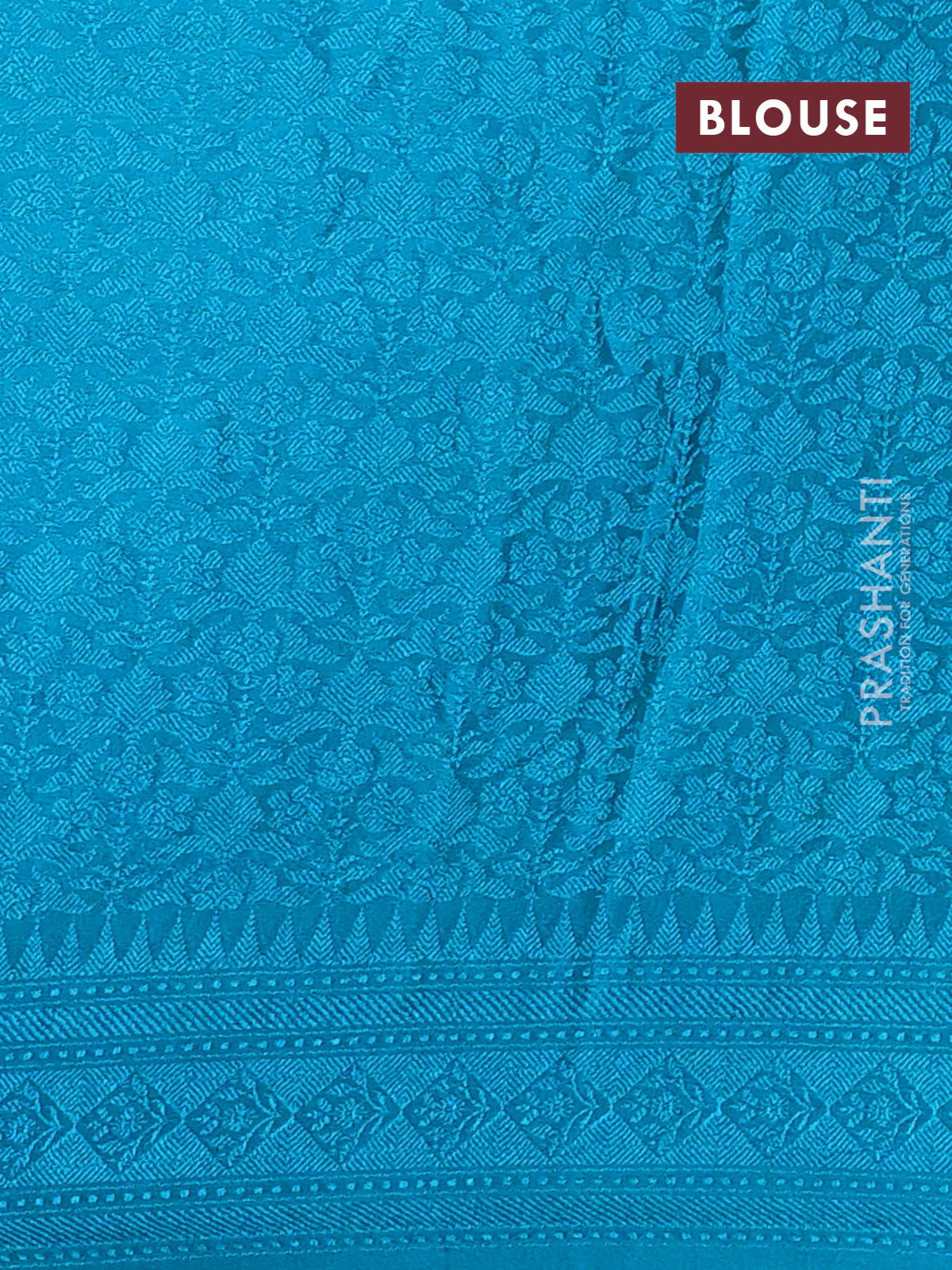 Banarasi semi silk saree teal blue with allover thread & zari weaves and woven border - Image 3