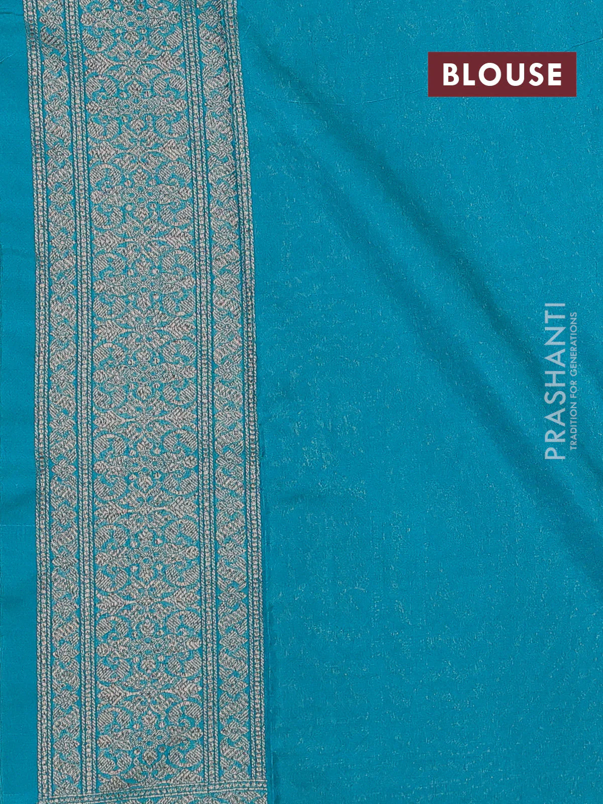 Banarasi semi silk saree teal green with allover thread & zari weaves and woven border - Image 3