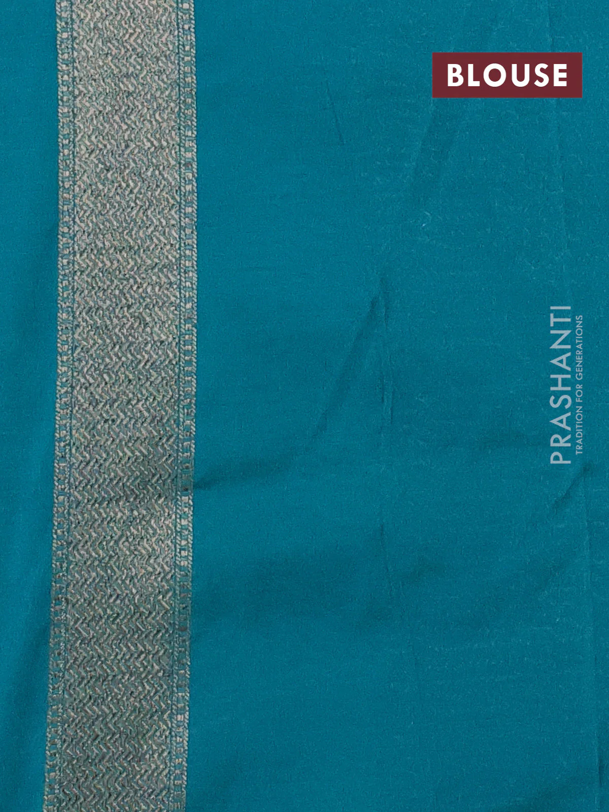 Banarasi semi silk saree teal green with allover thread & zari weaves and woven border - Image 3