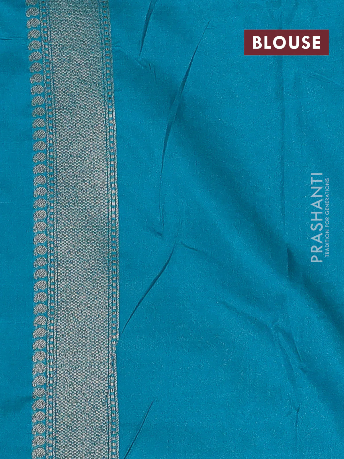Banarasi semi silk saree teal green with allover thread & zari weaves and woven border - Image 3