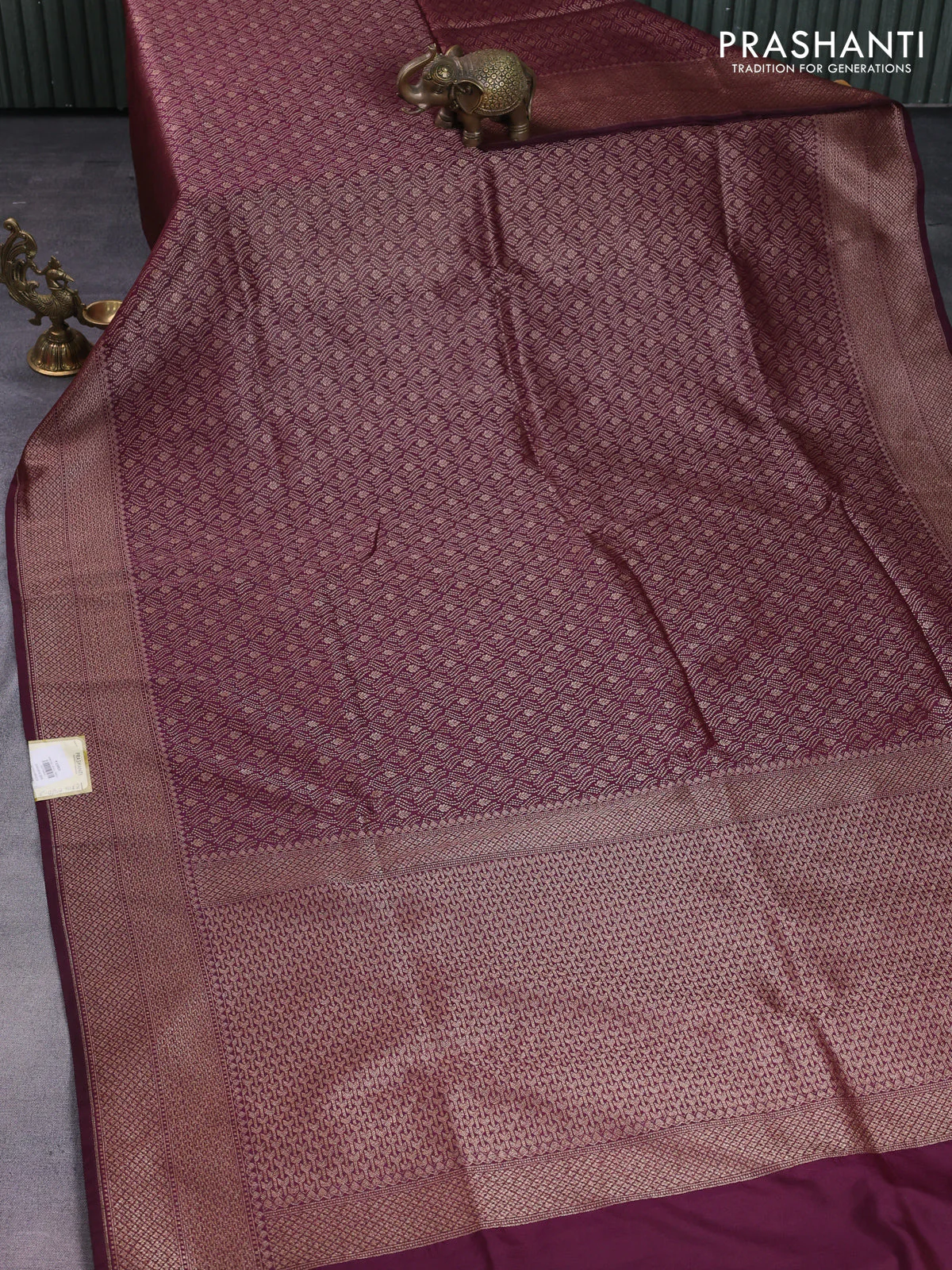 Banarasi semi silk saree wine shade with allover thread & zari weaves and woven border - Image 2