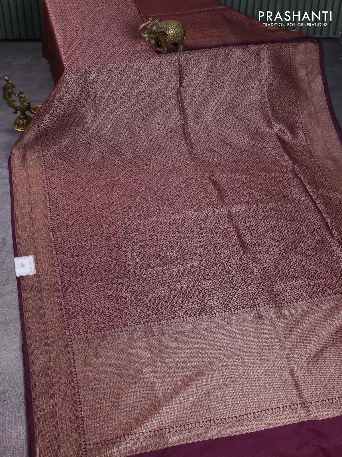 Banarasi semi silk saree wine shade with allover thread & zari weaves and woven border - Image 2