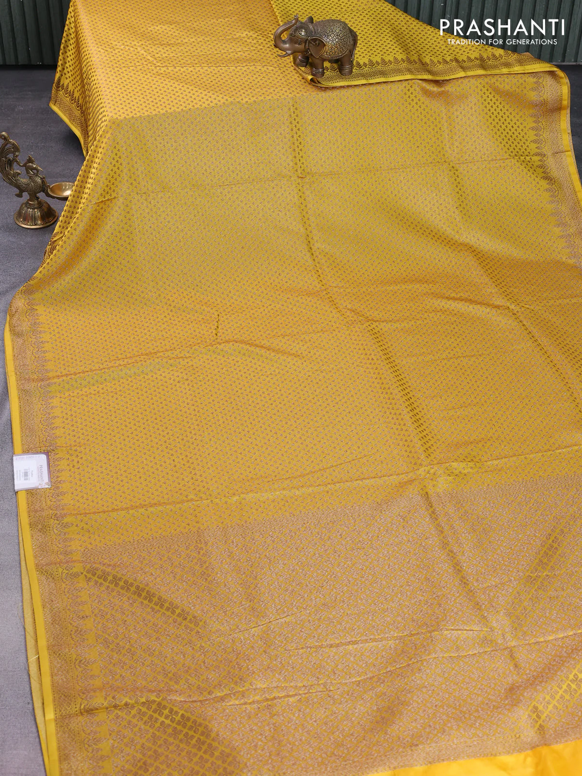 Banarasi semi silk saree yellow with allover thread & zari woven butta weaves and woven border - Image 2