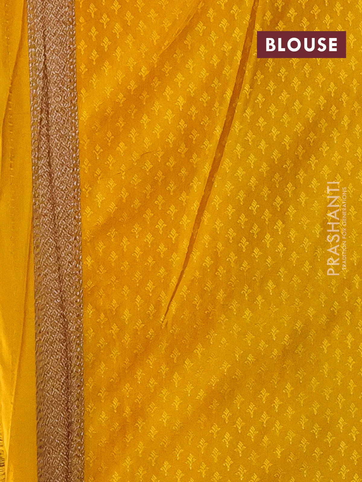 Banarasi semi silk saree yellow with allover thread & zari woven butta weaves and woven border - Image 3