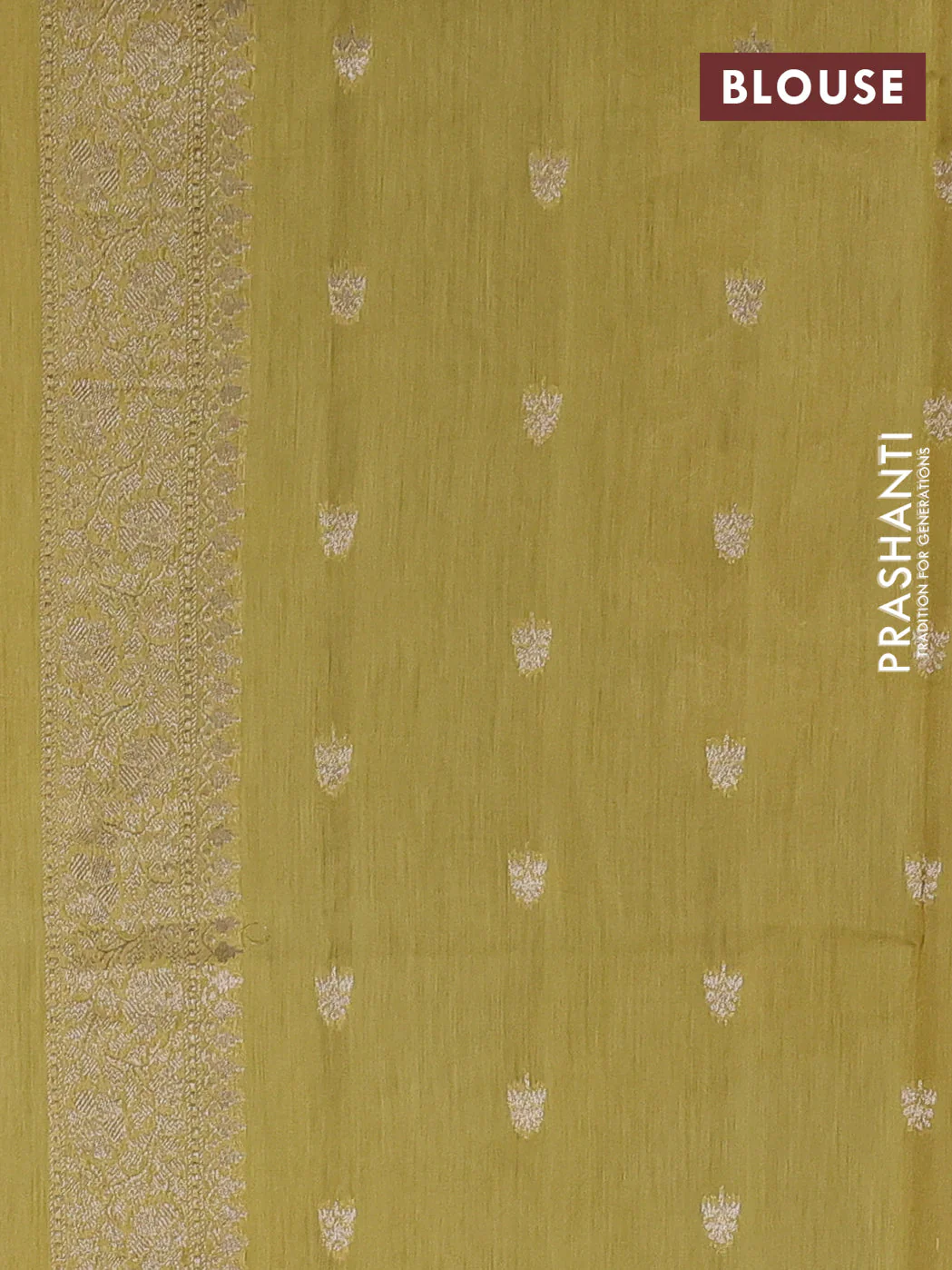 Banarasi silk cotton saree beige and yellow with allover zari woven buttas and zari woven border - Image 3