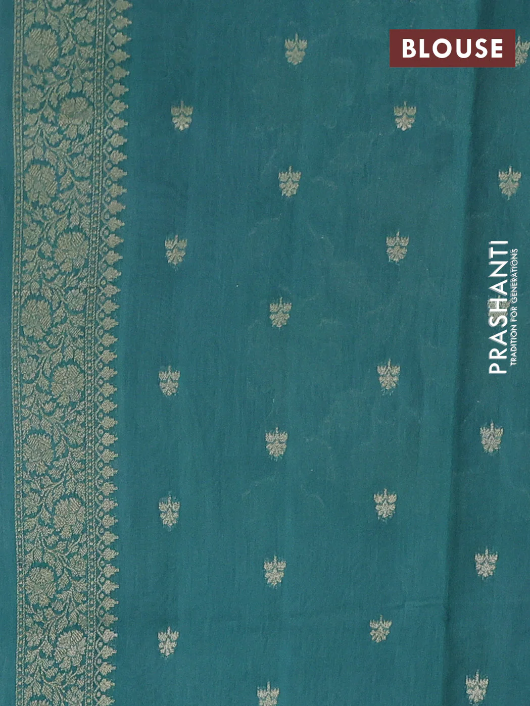 Banarasi silk cotton saree bluish grey and green with allover zari weaves and zari woven border - Image 3