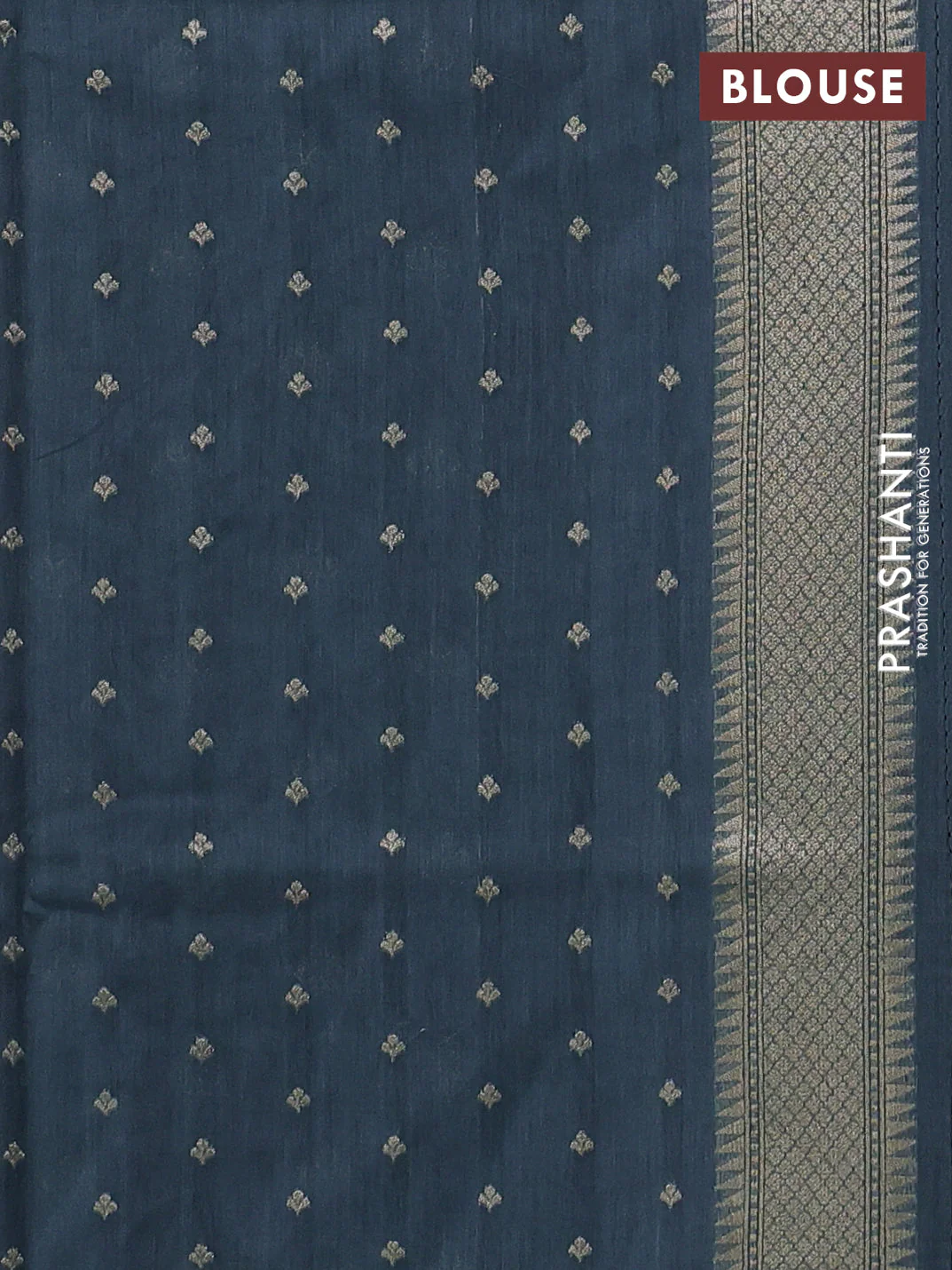 Banarasi silk cotton saree bluish grey with allover thread weaves & zari woven buttas and zari woven border - Image 3