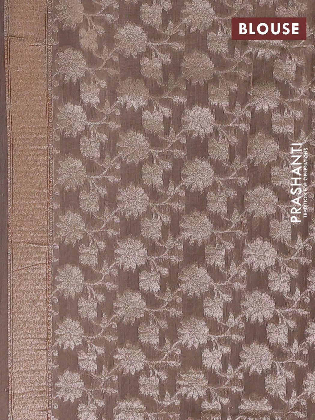 Banarasi silk cotton saree brown and rust shade with allover zari woven buttas and long zari woven border - Image 3