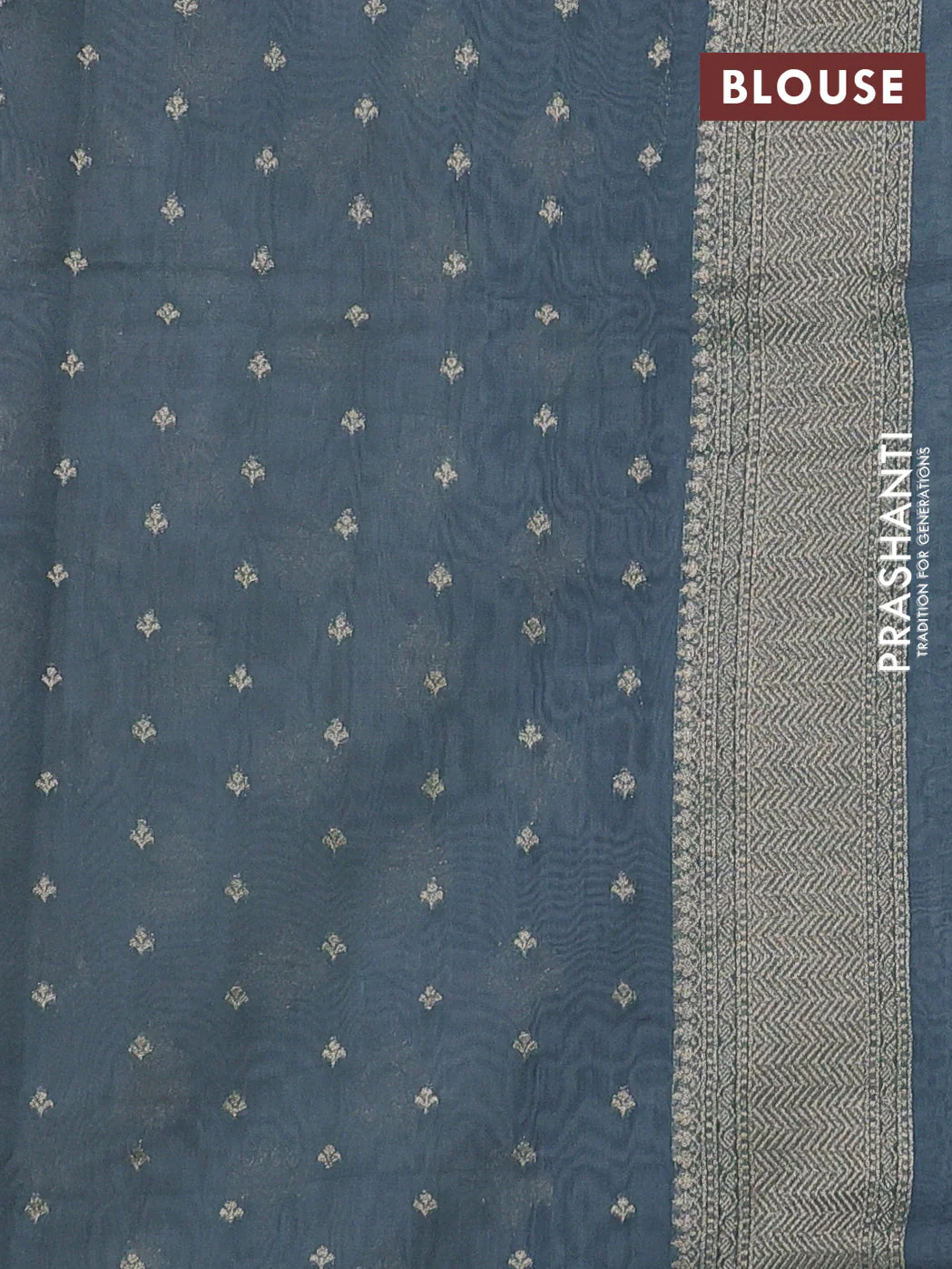 Banarasi silk cotton saree cream and bluish grey with allover zari woven buttas and zari woven border - Image 3