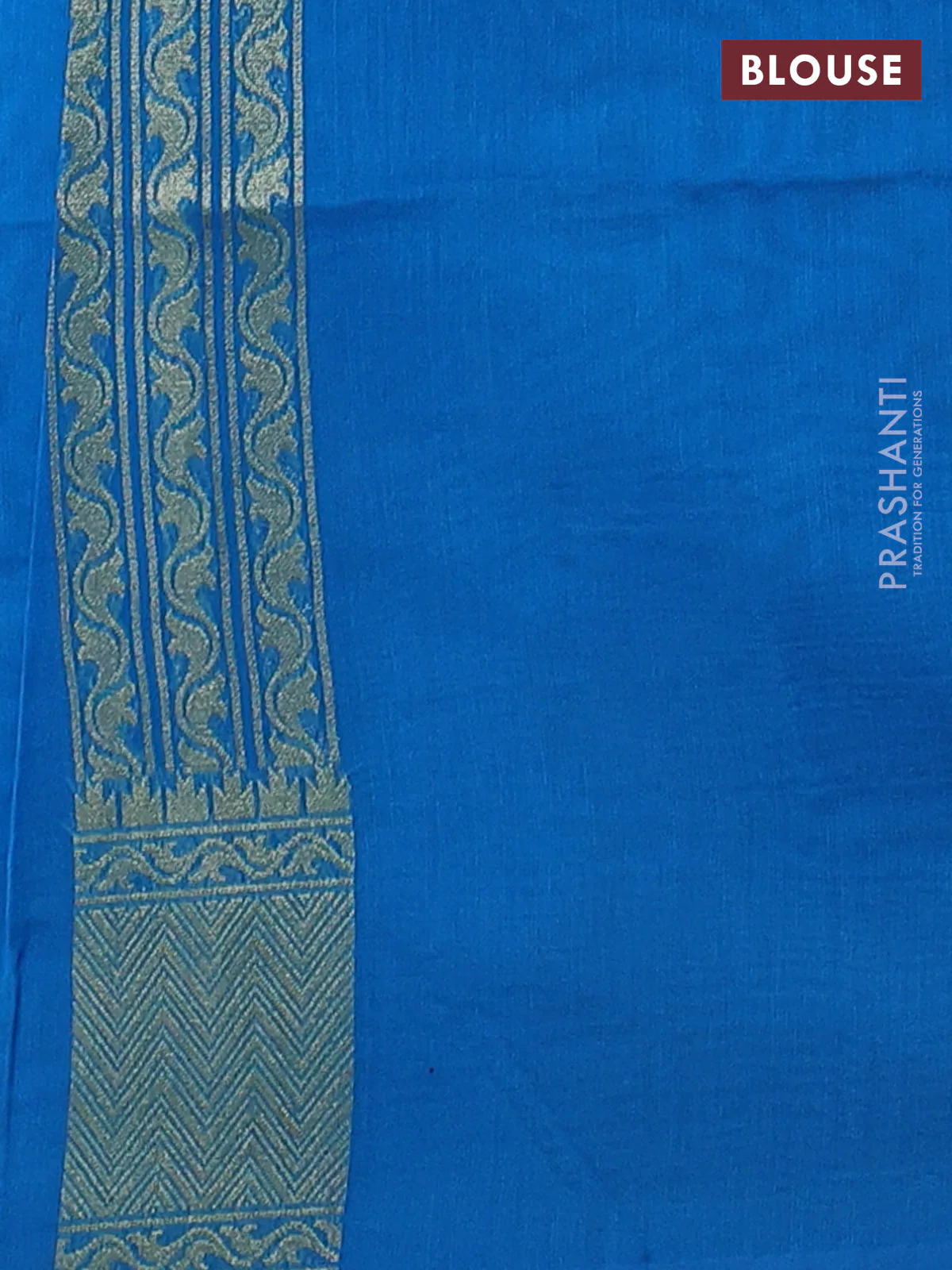 Banarasi silk cotton saree cs blue with allover thread & zari woven buttas and temple zari woven border - Image 3