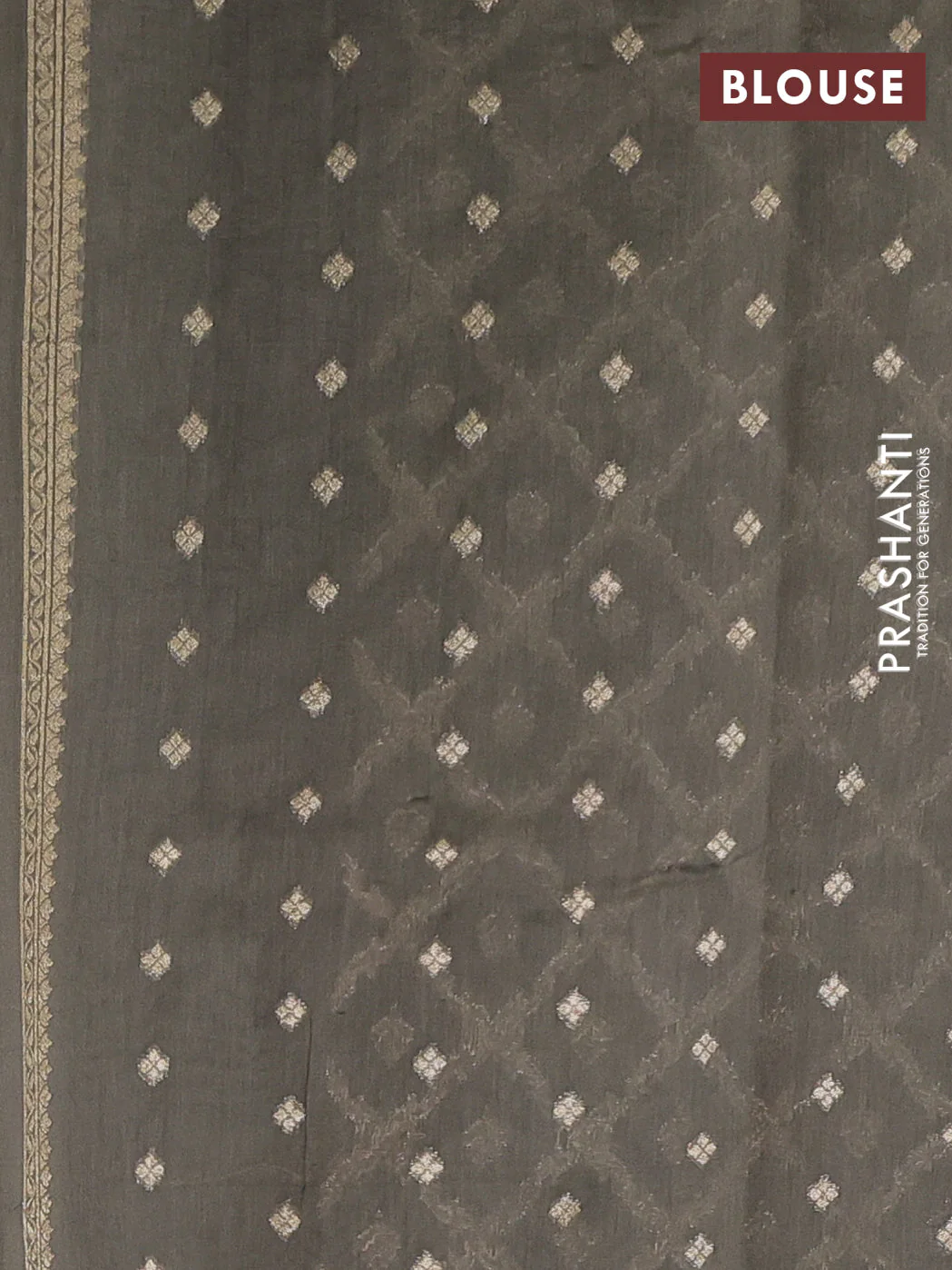 Banarasi silk cotton saree grey with allover zari woven buttas and zari woven border - Image 3