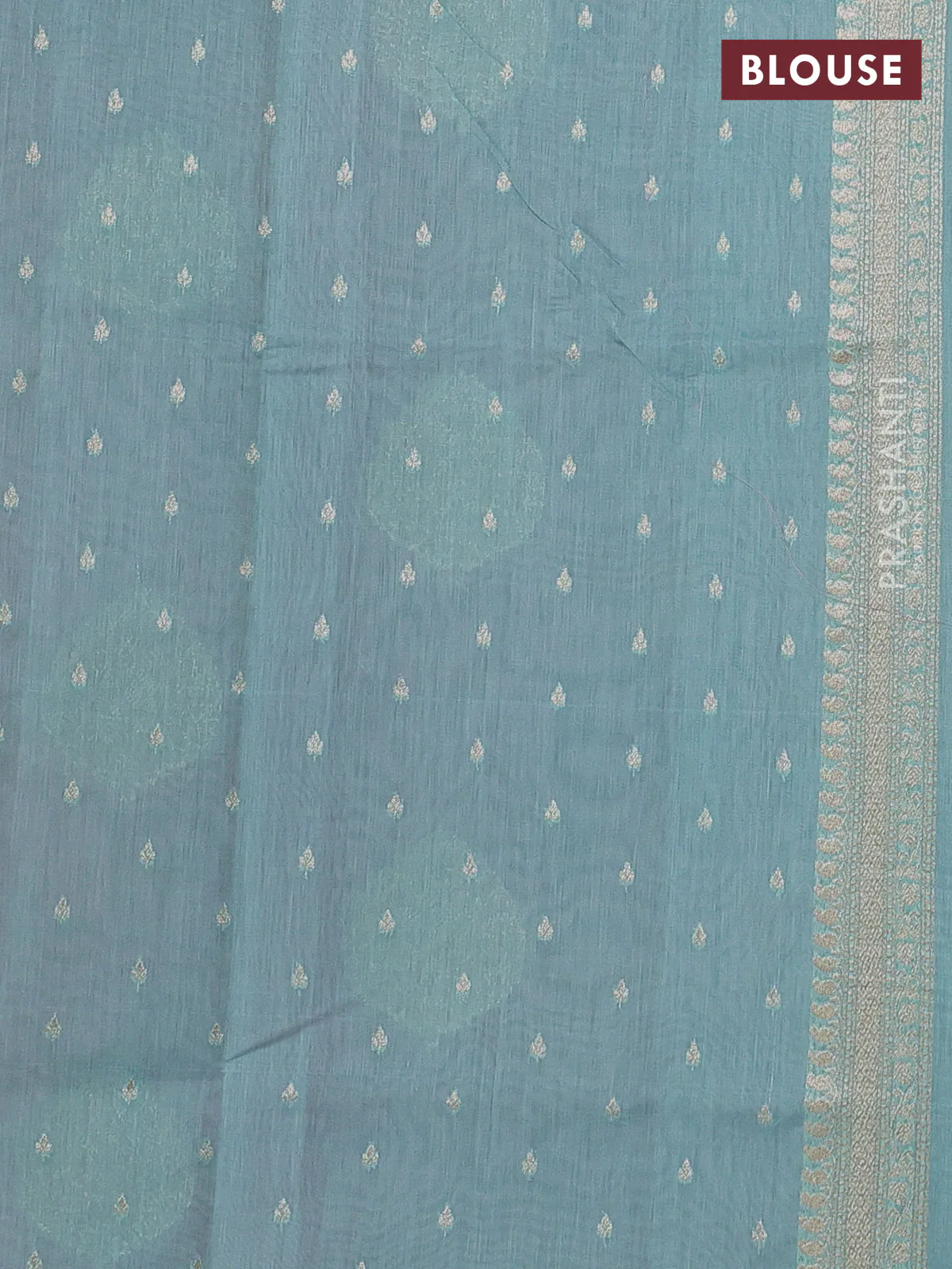 Banarasi silk cotton saree light pink and teal blue with zari woven buttas and woven border - Image 3