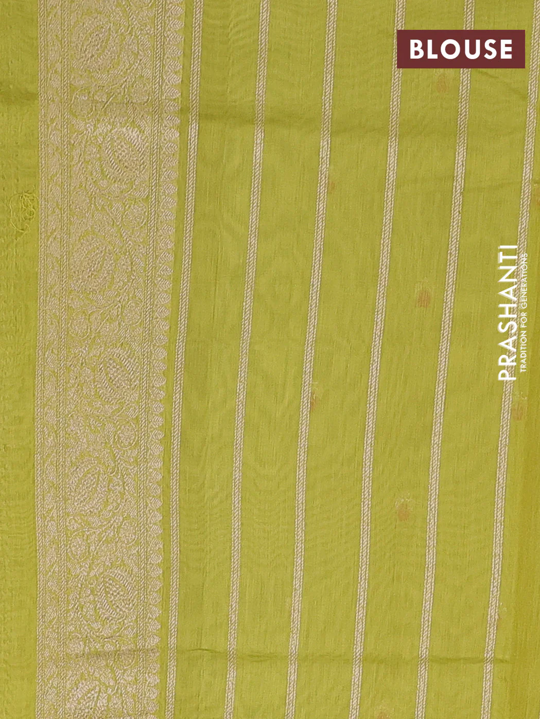 Banarasi silk cotton saree lime green with allover zari woven buttas and zari woven border - Image 3