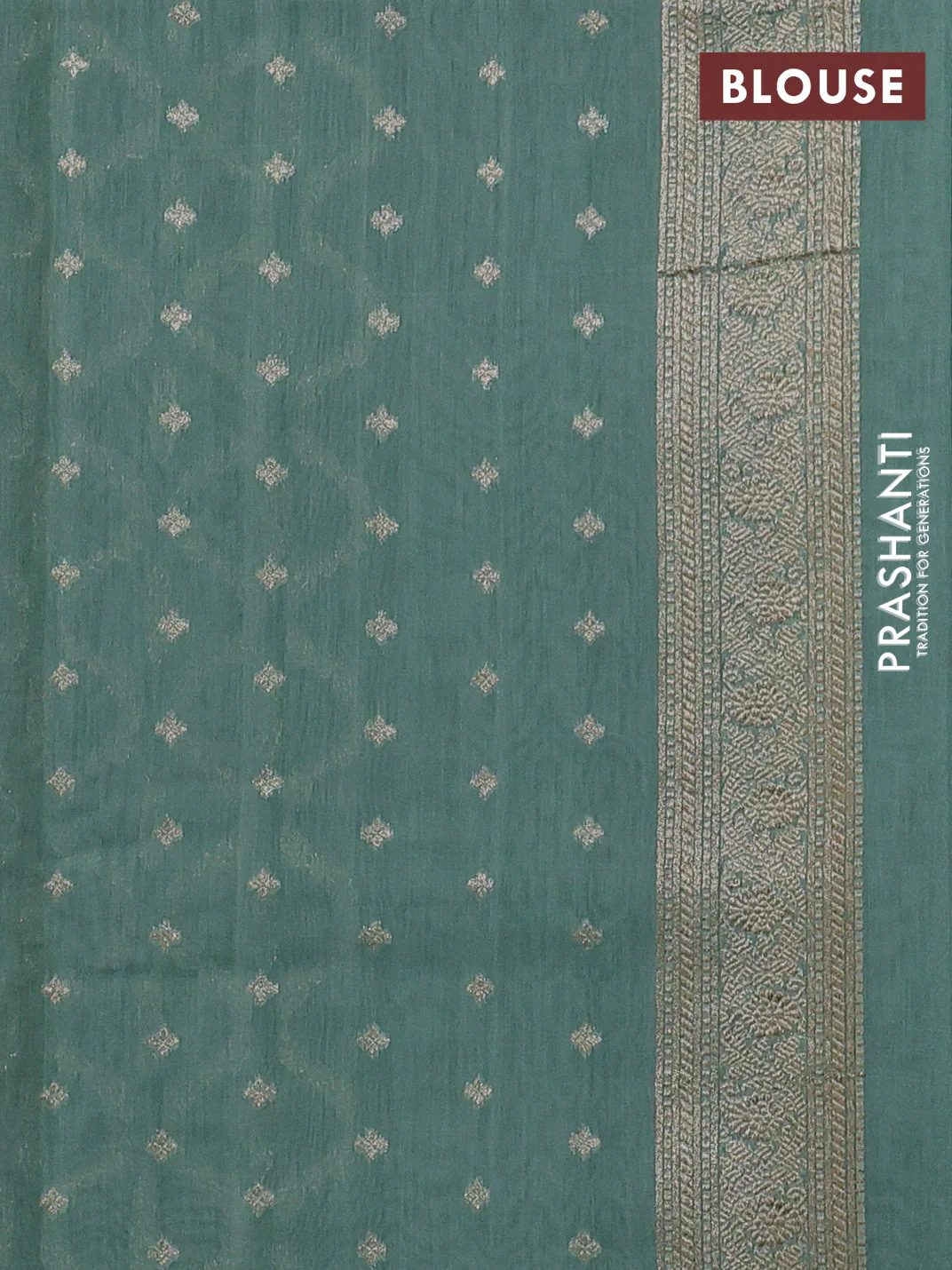 Banarasi silk cotton saree pastel green with allover zari weaves and zari woven border - Image 3