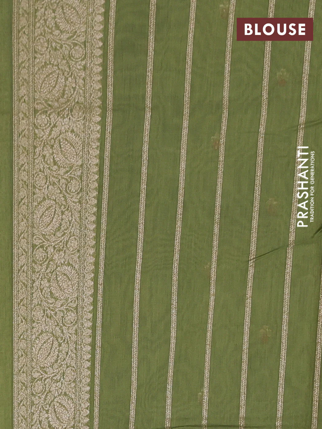 Banarasi silk cotton saree pastel green with allover zari woven buttas and zari woven border - Image 3