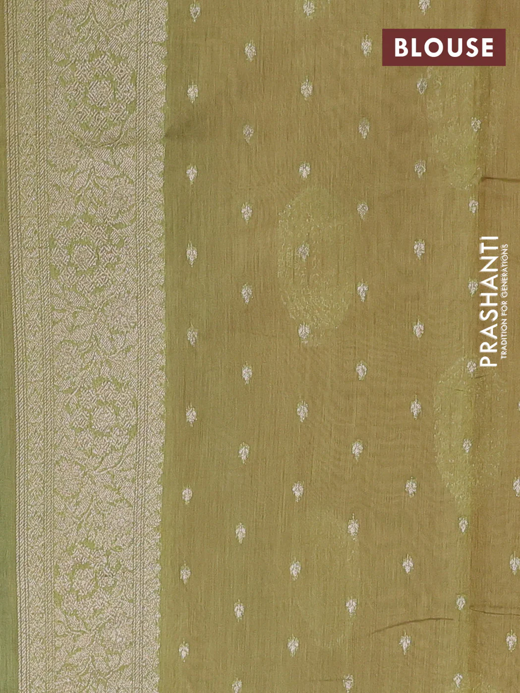 Banarasi silk cotton saree peach orange and light green with zari woven buttas and zari woven border - Image 3