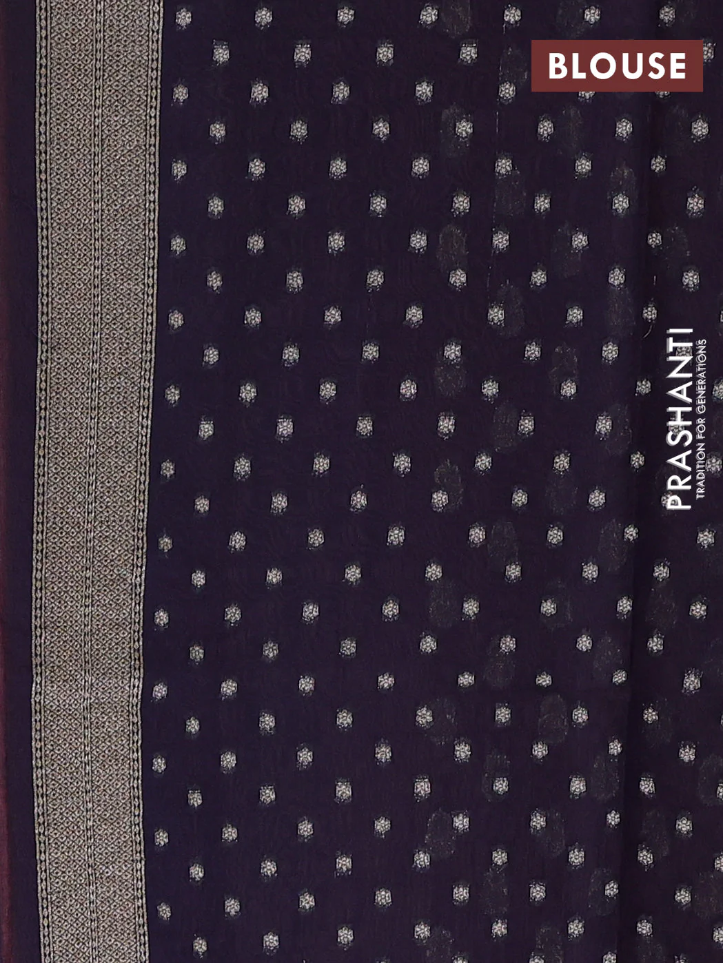 Banarasi silk cotton saree peach pink and navy blue with allover zari woven buttas and pichwai zari woven border - Image 3