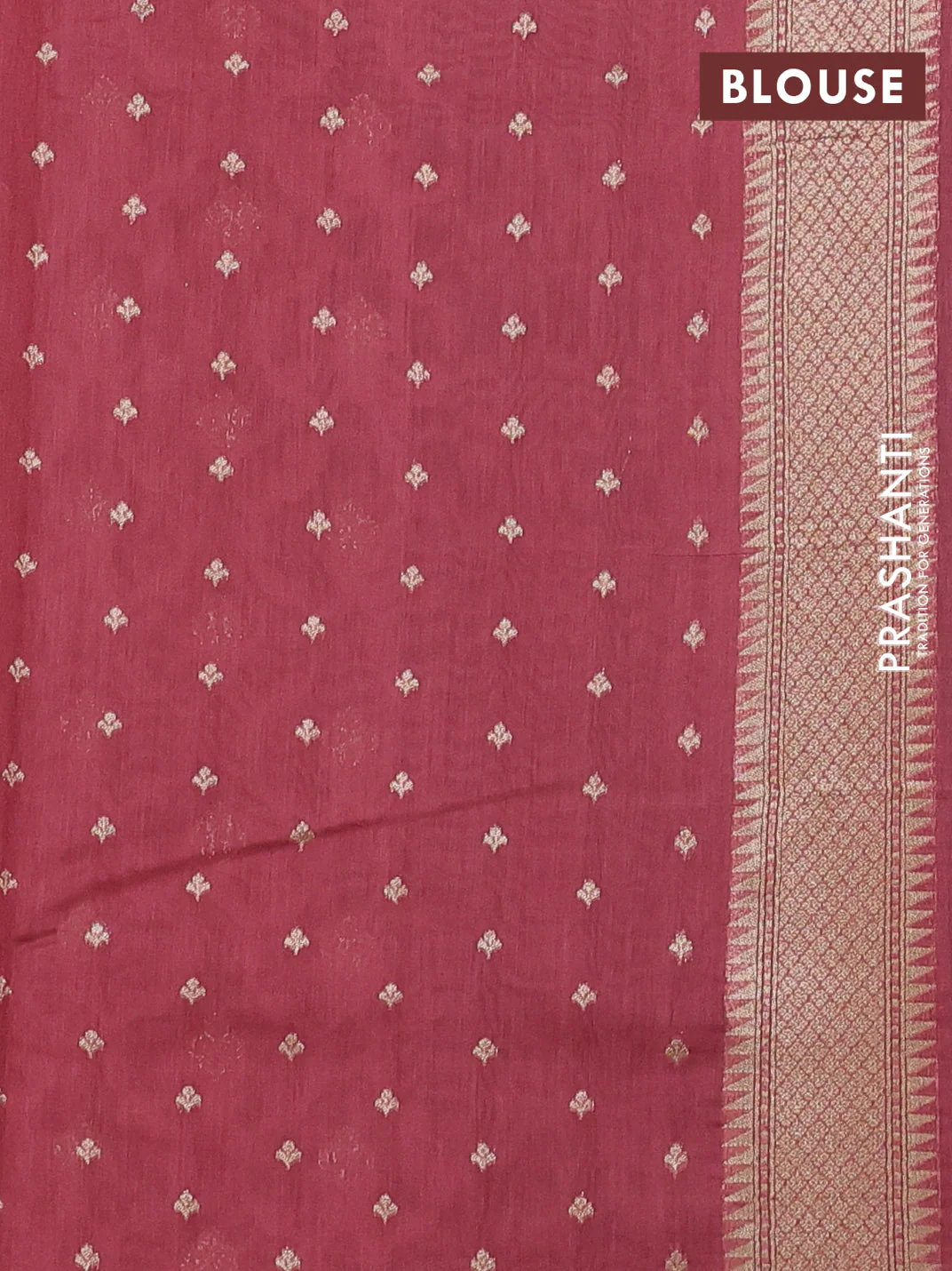 Banarasi silk cotton saree peach pink with allover thread weaves & zari woven buttas and zari woven border - Image 3