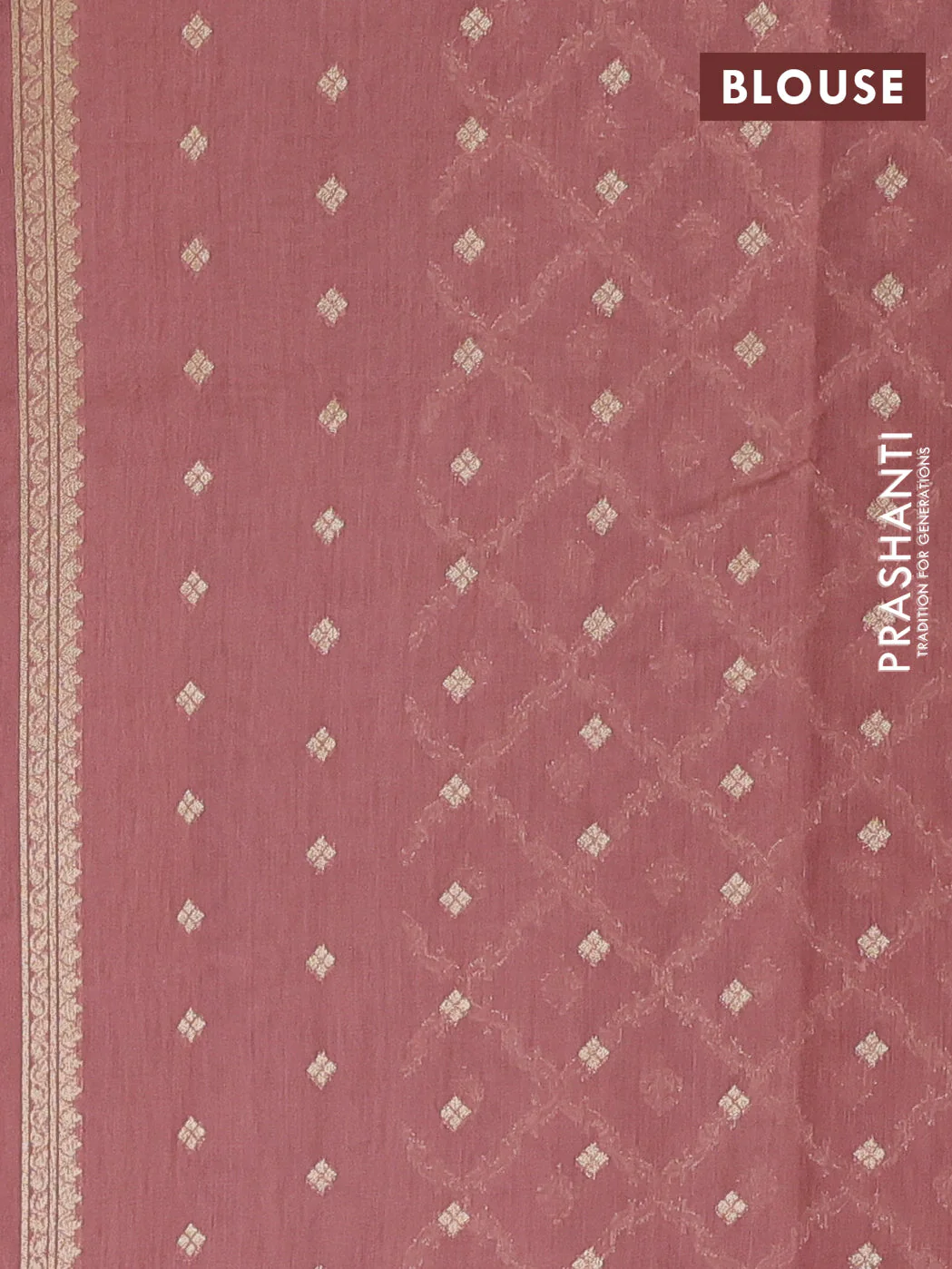 Banarasi silk cotton saree peach shade with allover zari woven buttas and zari woven border - Image 3