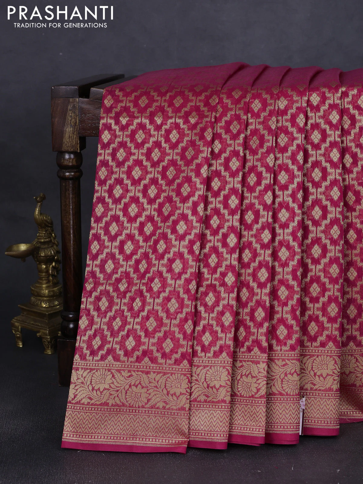 Banarasi silk cotton saree pink with allover zari weaves and zari woven border