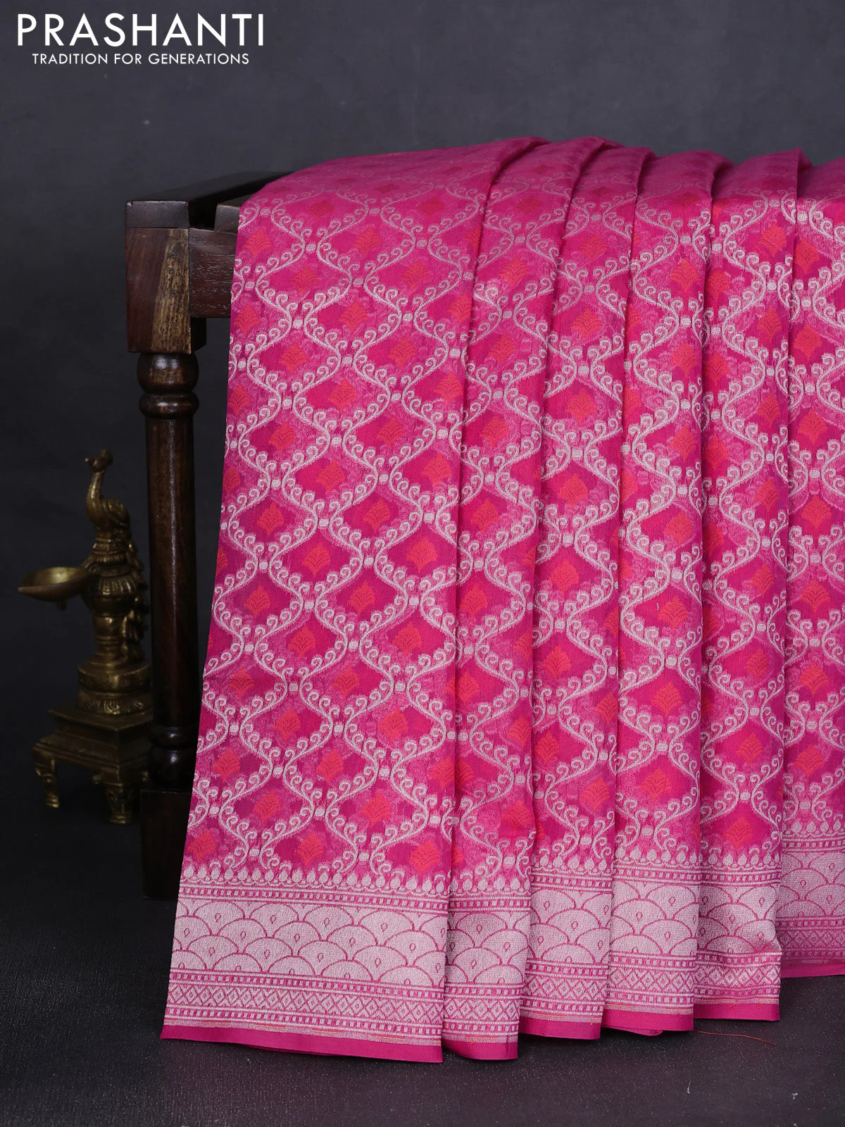 Banarasi silk cotton saree pink with allover zari weaves & thread woven buttas and zari woven border