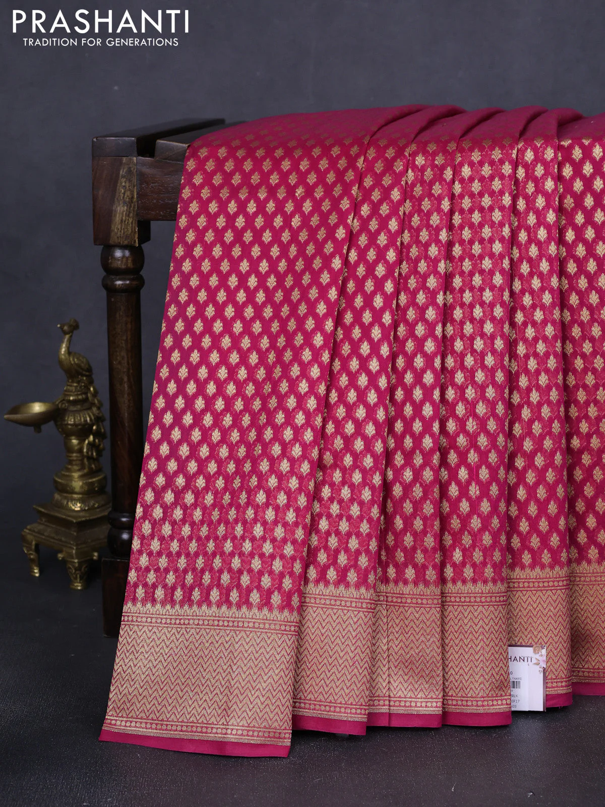Banarasi silk cotton saree pink with allover zari woven buttas and zari woven border