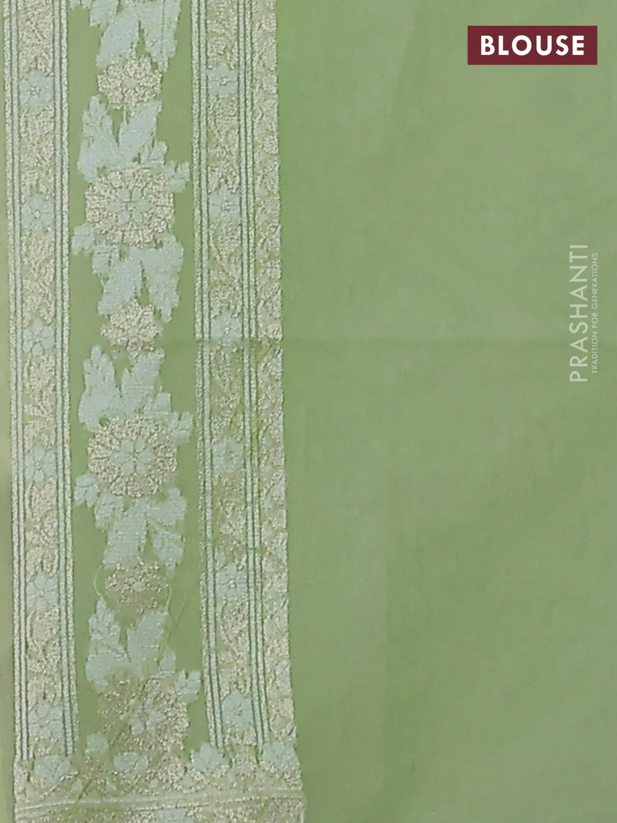 Banarasi silk cotton saree pista green with allover zari weaves and thread & zari woven border - Image 3