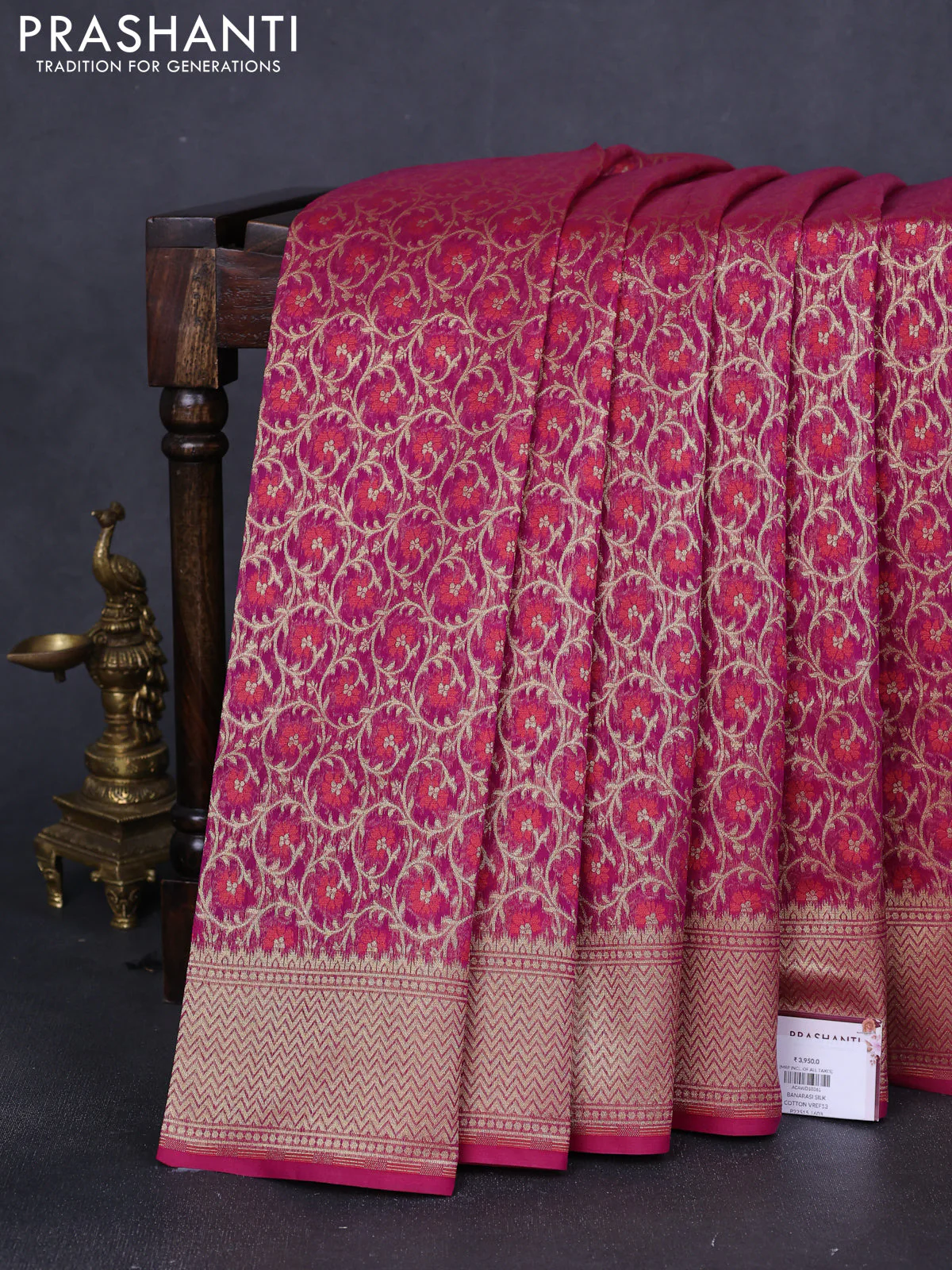Banarasi silk cotton saree purple with allover zari weaves and zari woven border