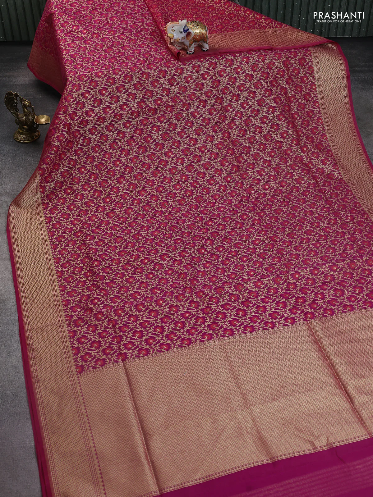 Banarasi silk cotton saree purple with allover zari weaves and zari woven border - Image 2