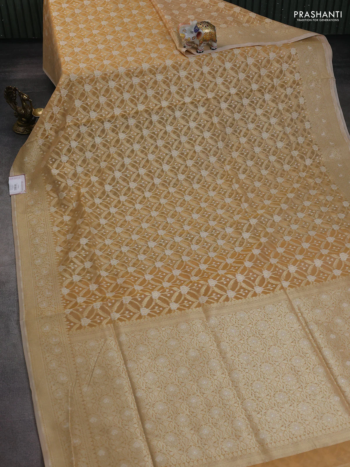 Banarasi silk cotton saree sandal with allover zari weaves and zari woven border - Image 2