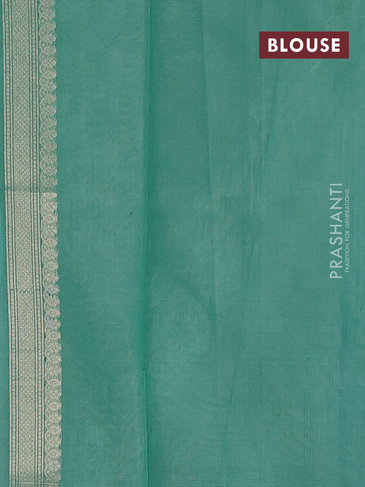 Banarasi silk cotton saree teal shade with allover zari weaves and zari woven border - Image 3