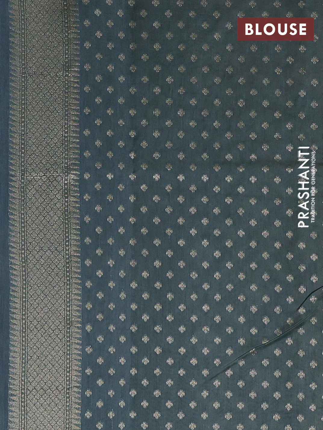 Banarasi silk cotton saree yellow and bluish grey with allover thread weaves & zari woven buttas and zari woven border - Image 3