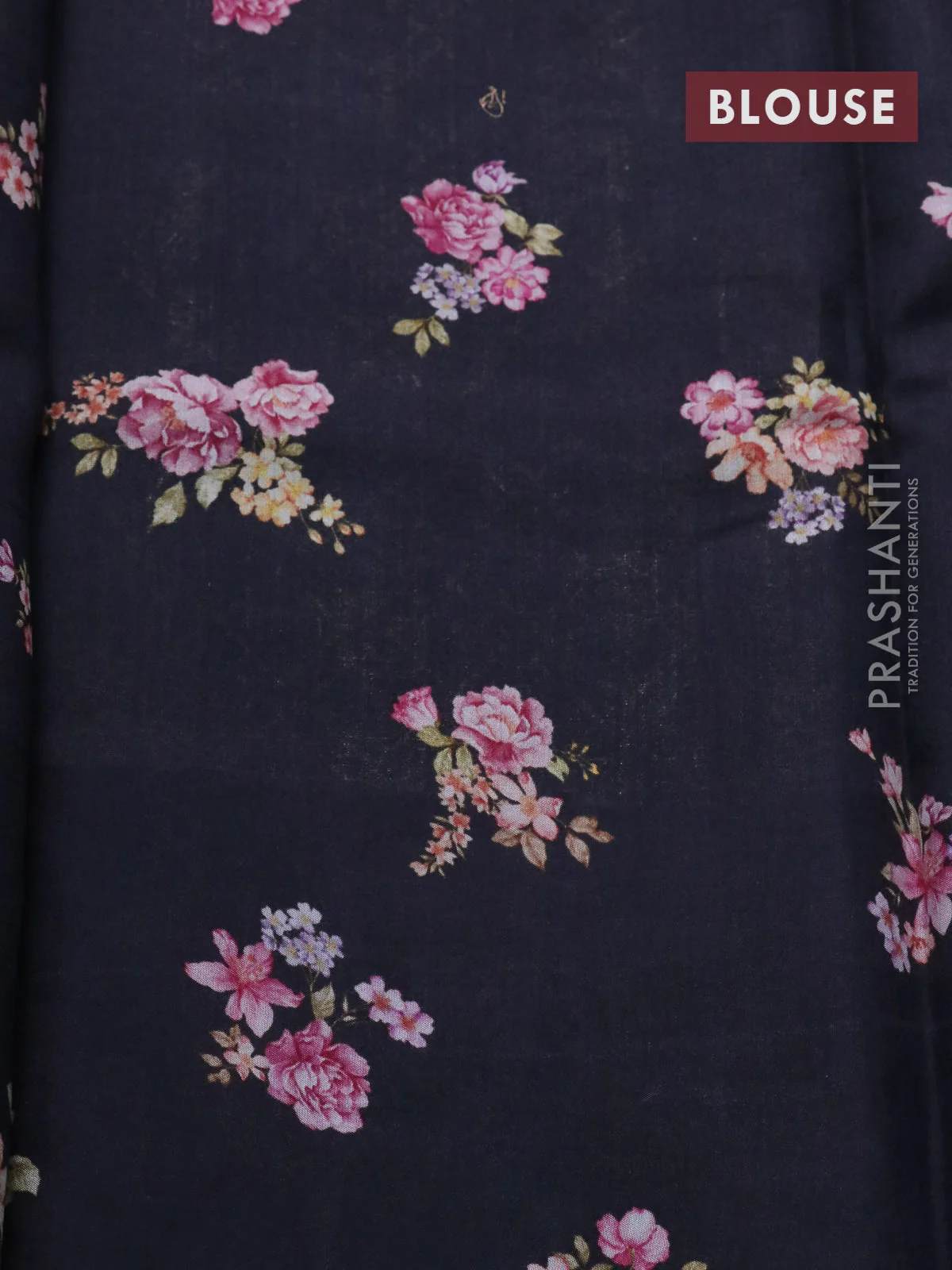 Banarasi silk saree black with allover zari woven brocade weaves and floral digital printed border - Image 4