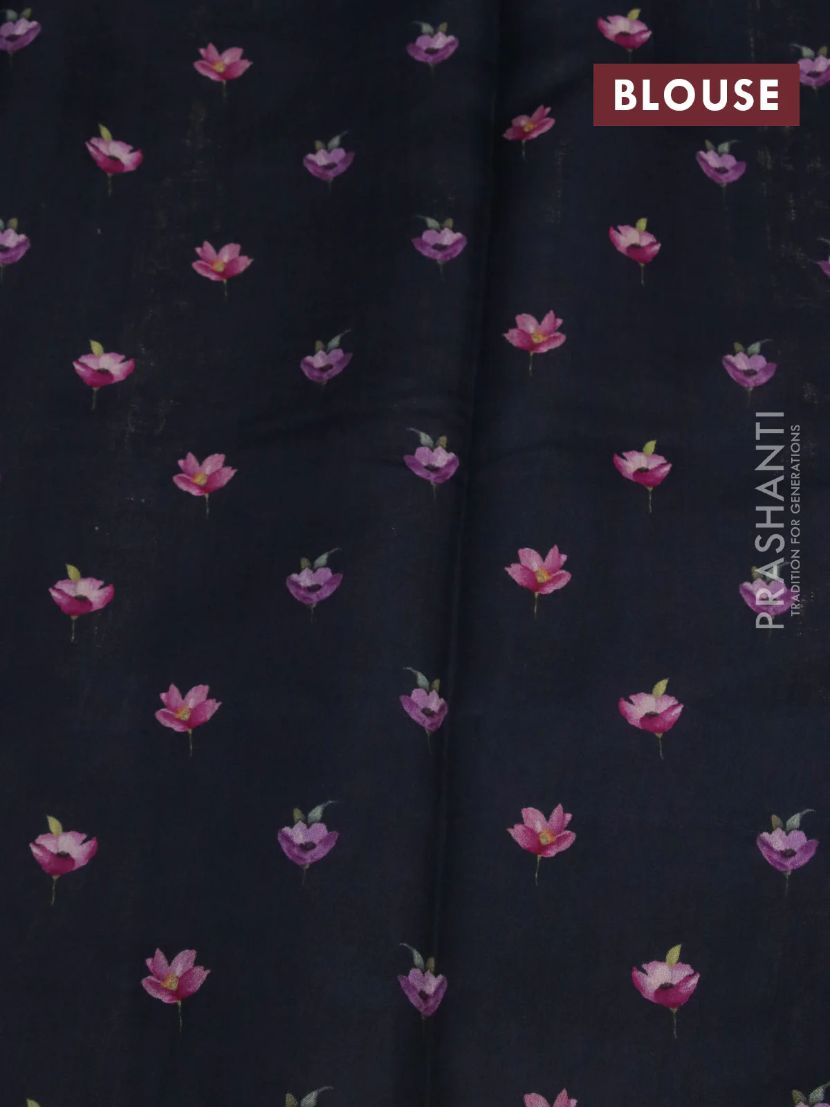 Banarasi silk saree black with allover zari woven brocade weaves and floral digital printed border - Image 4